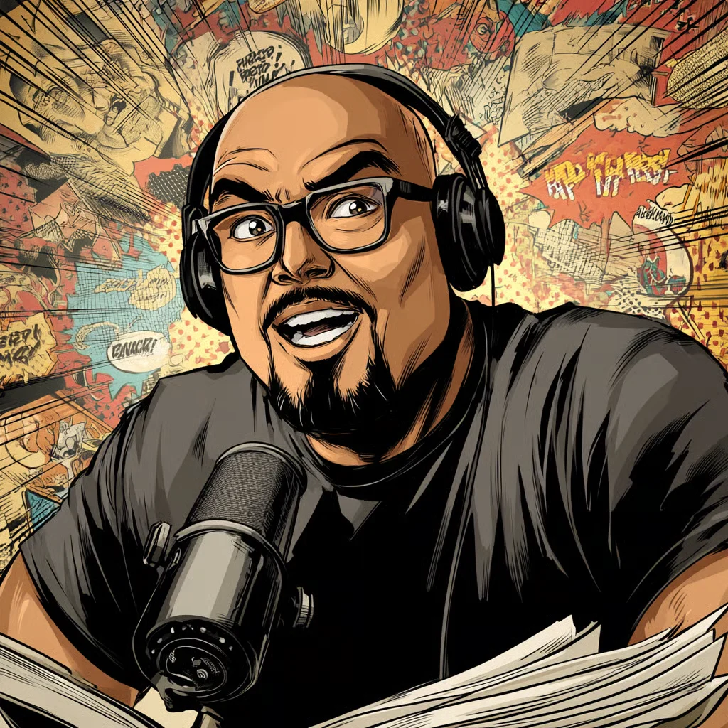 Podcast host speaking into a microphone during an online investor event