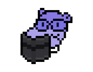 Pixel-art hippo reading a book