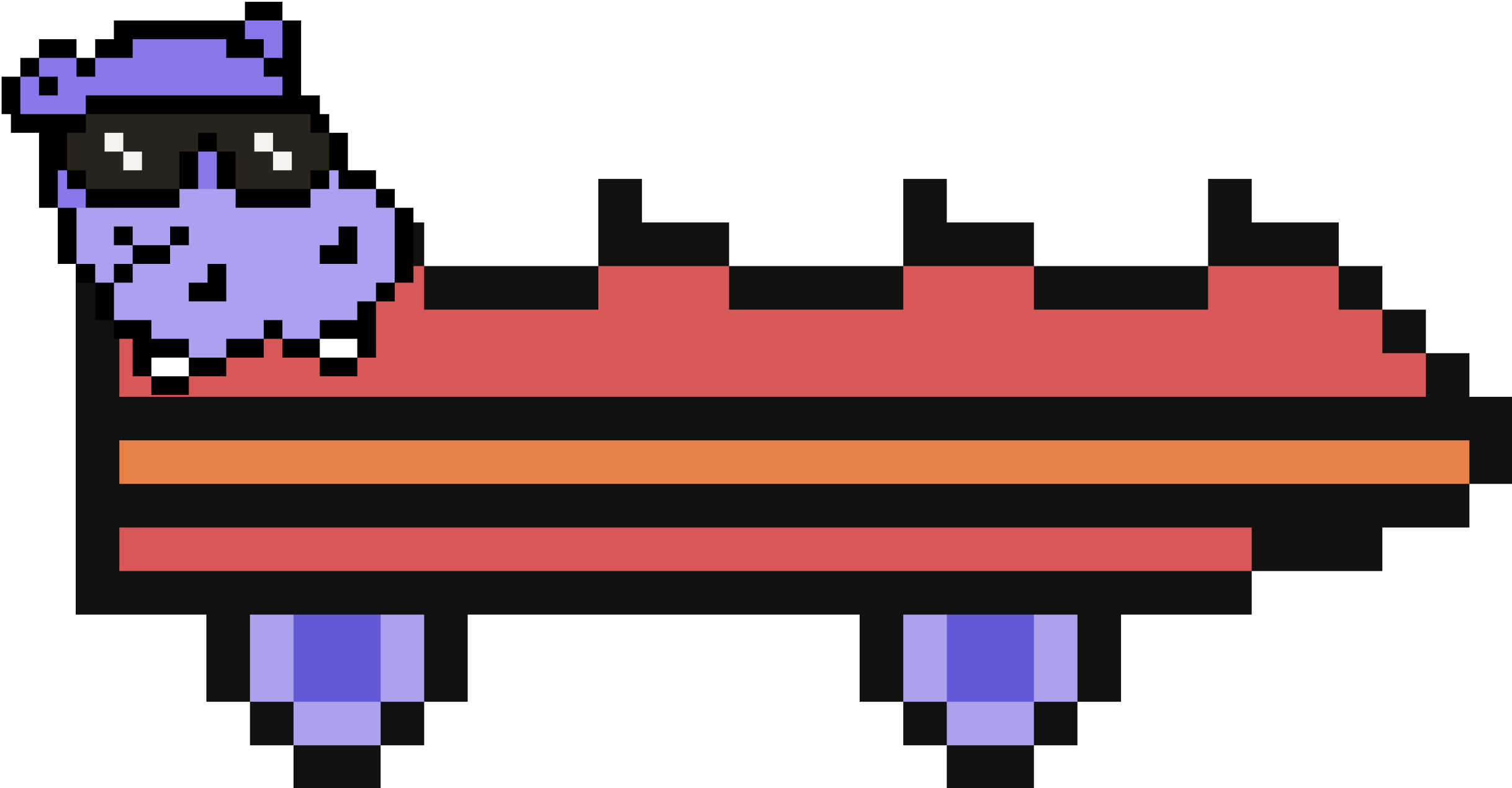 Pixel-art hippo riding a rollercoaster