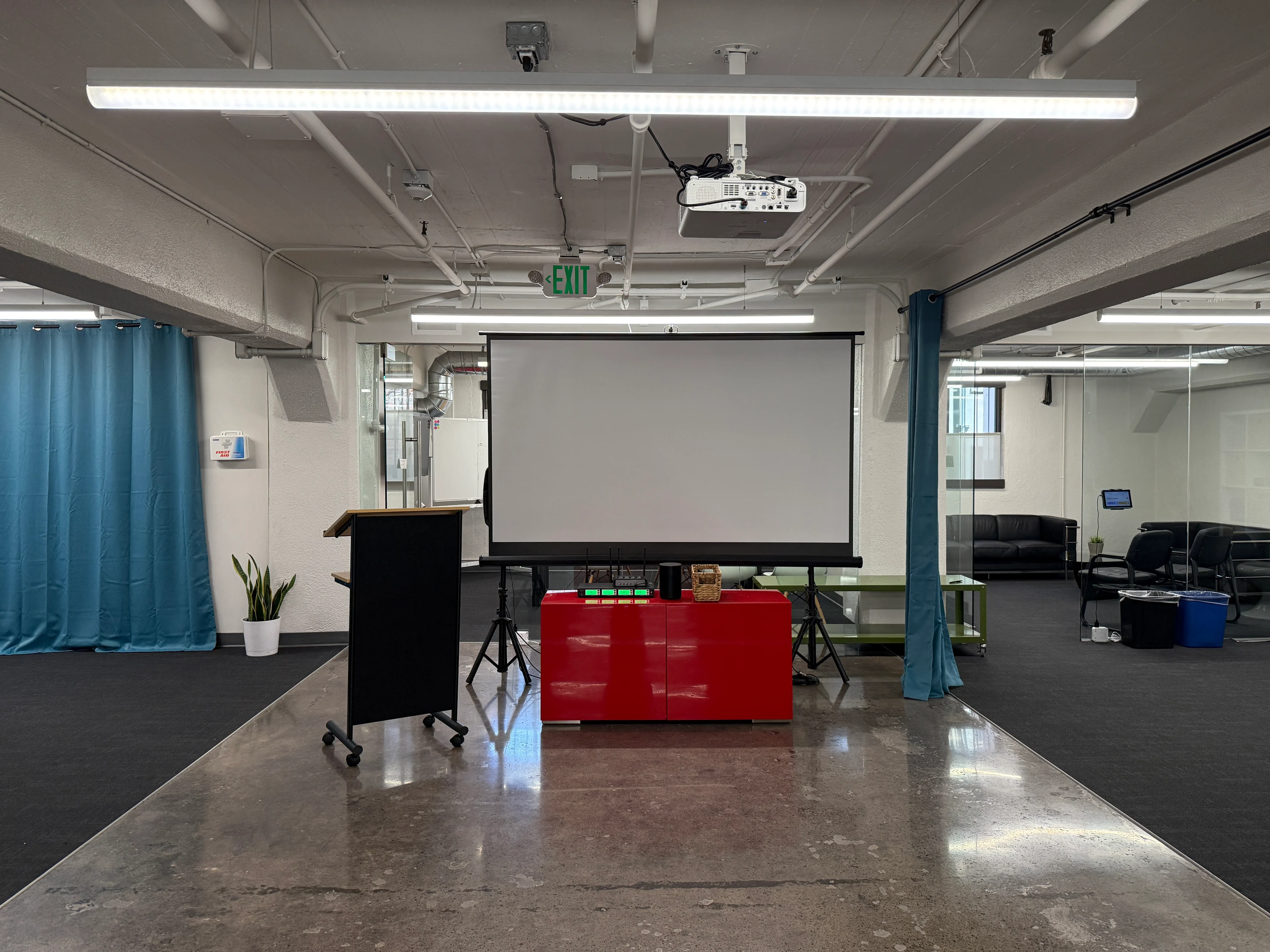 The presentation area for talks, demos, and community events.