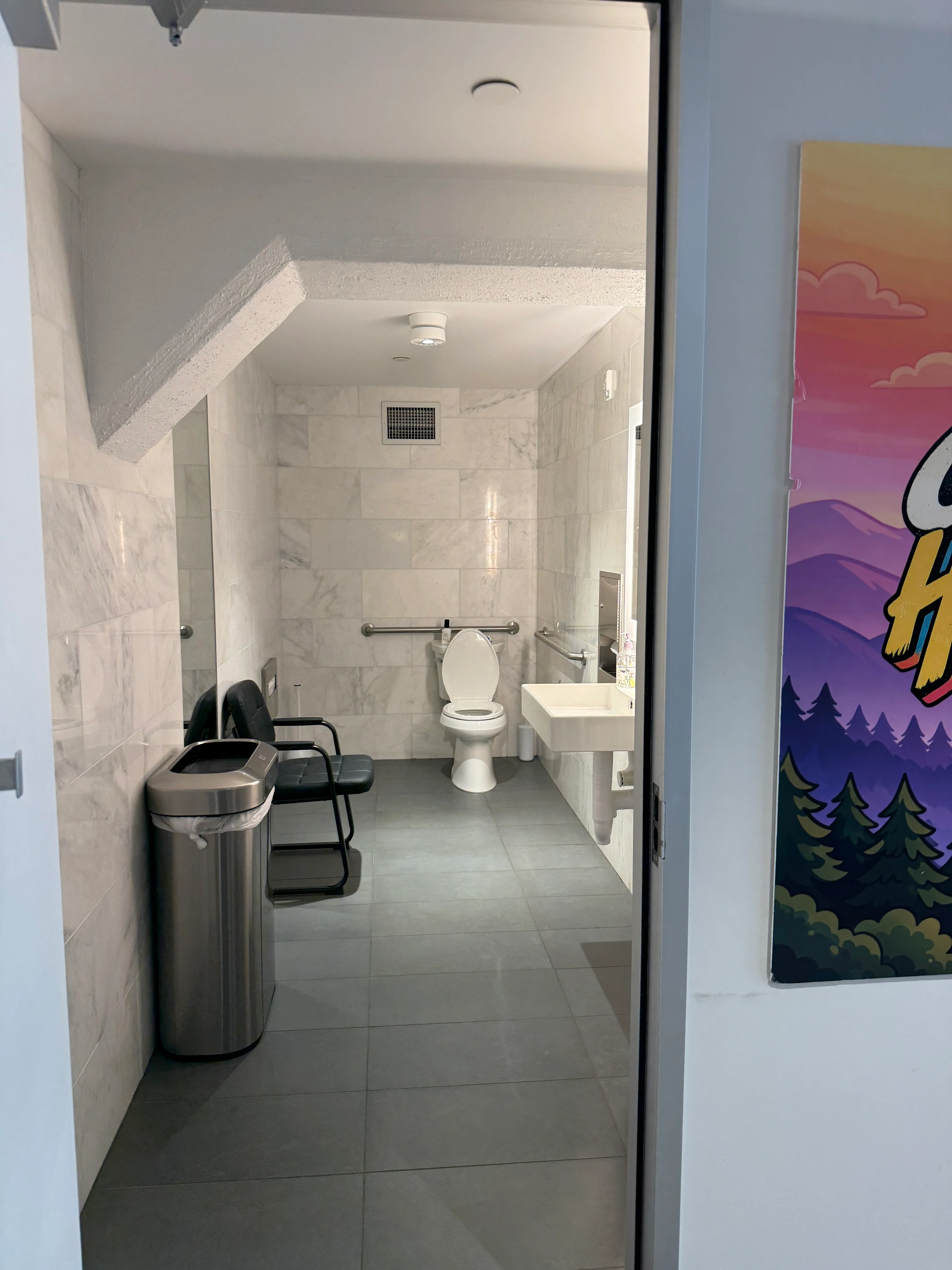 The accessible restroom at Hippo Campus.