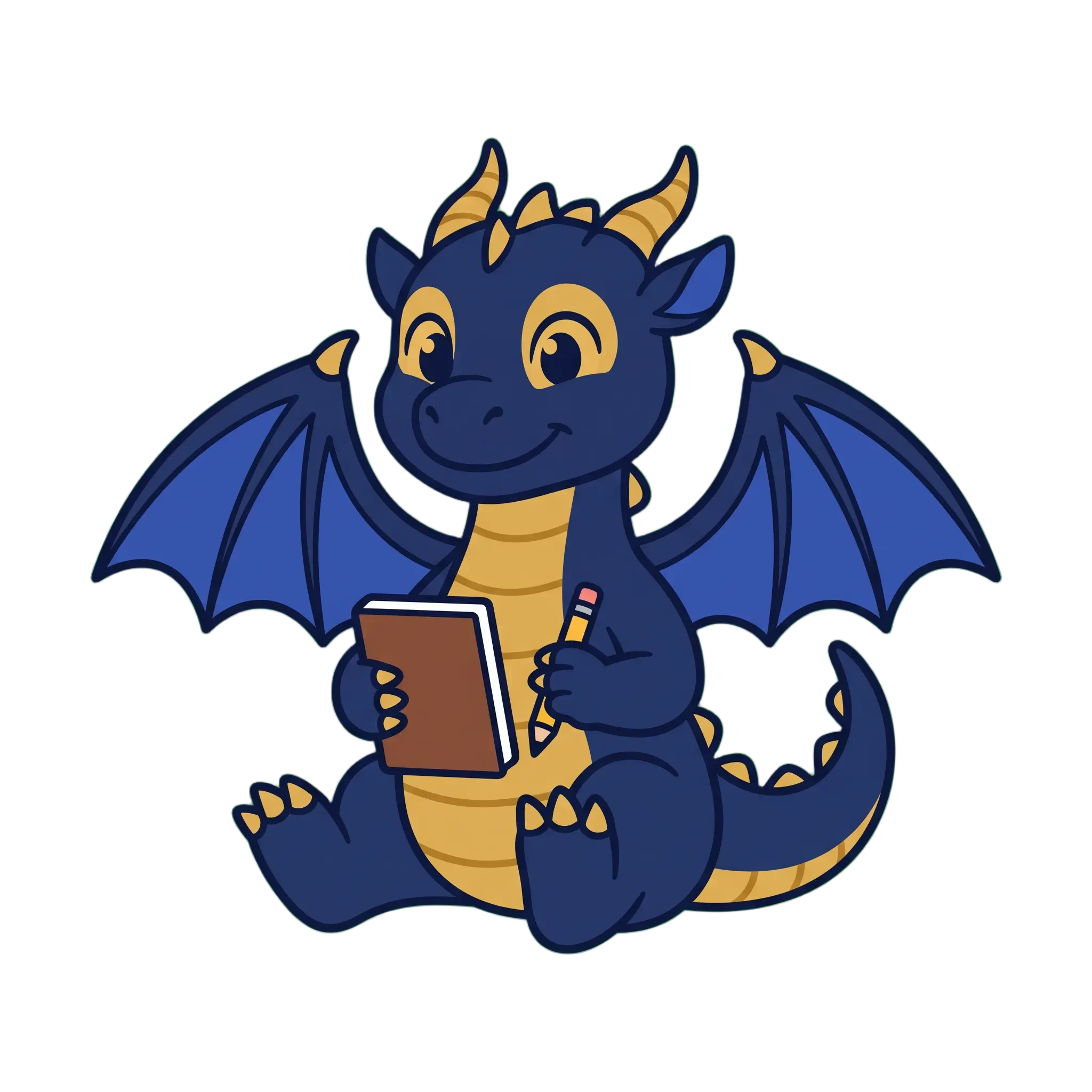 Friendly Homework Buddy dragon holding a notebook