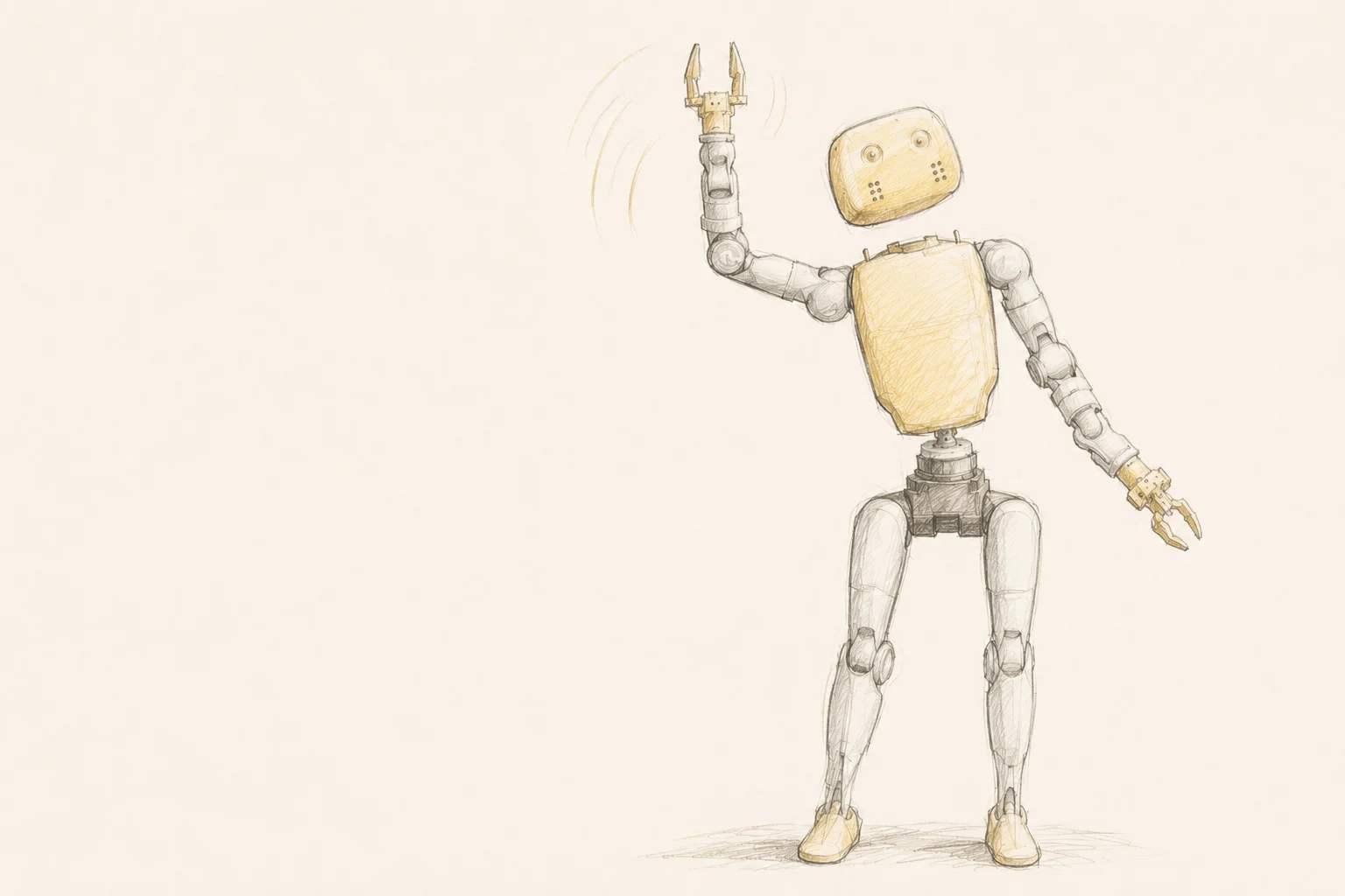 A hand-drawn Lumi robot waving