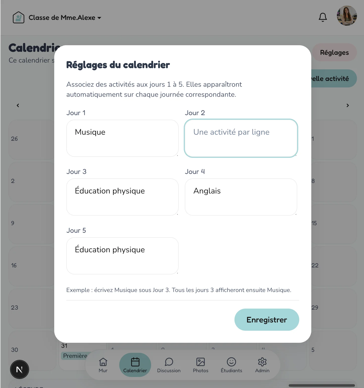 Réglages des activités récurrentes du calendrier dans GE Connect