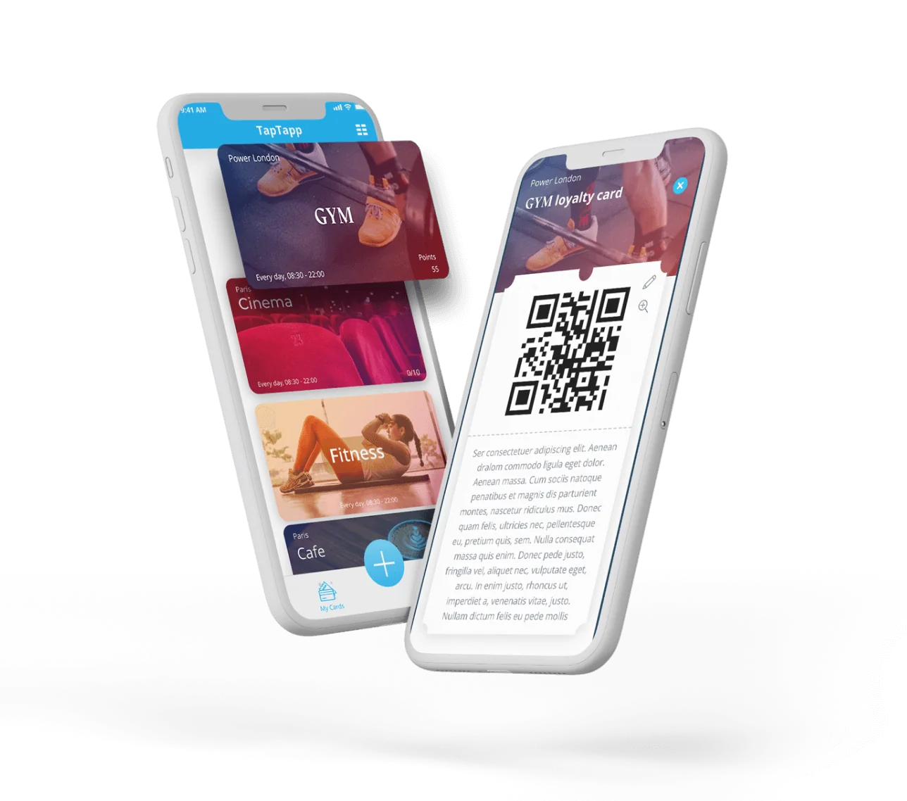 TapTapp digital loyalty platform displayed on two mobile phones