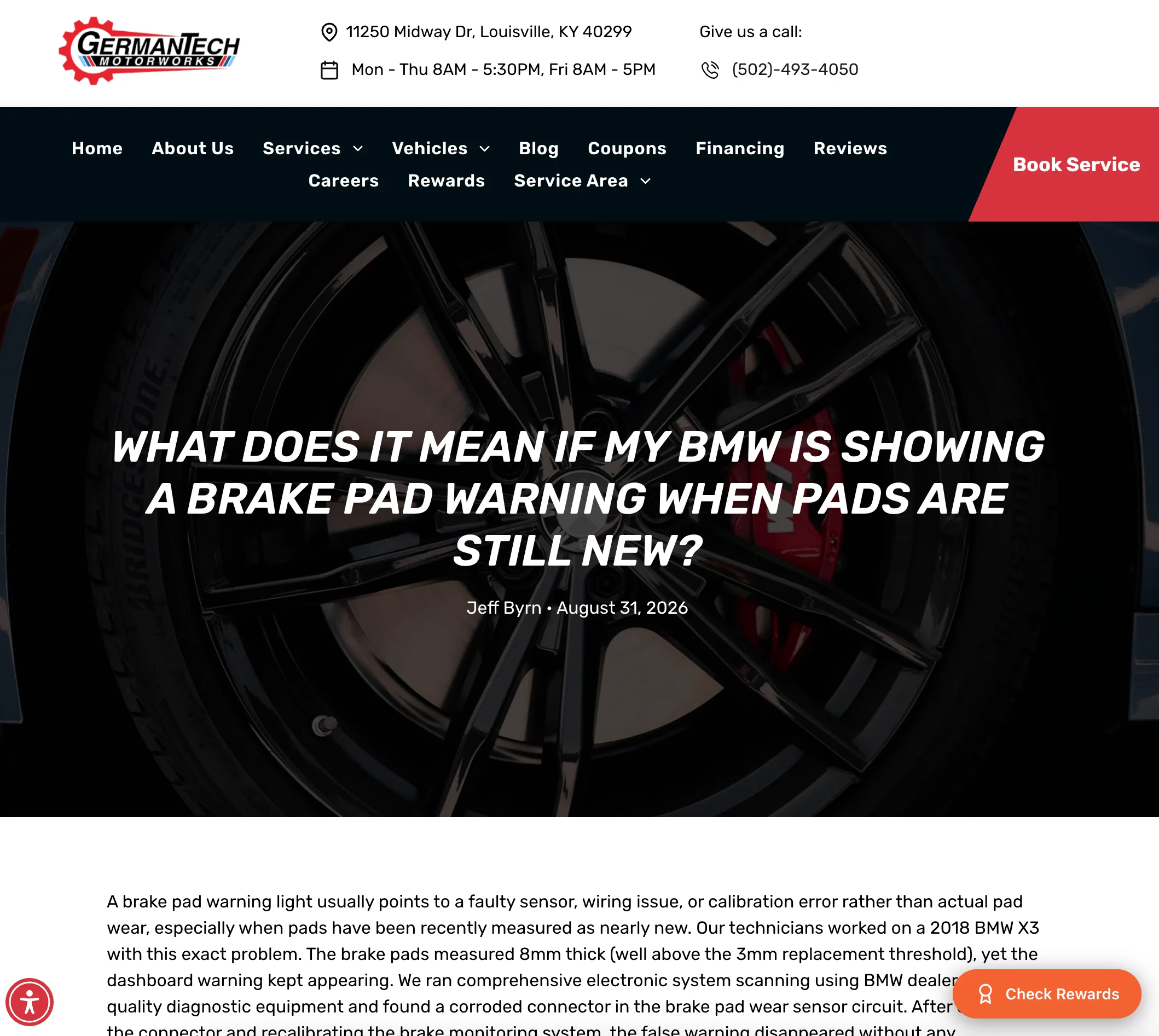 GermanTech MotorWorks Service Story about a BMW brake pad warning with nearly new pads