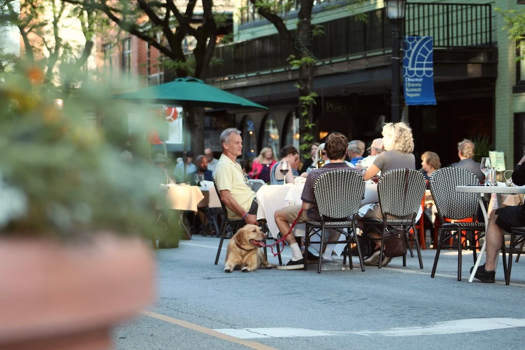 Outdoor dining filling State Street during Third Thursday
