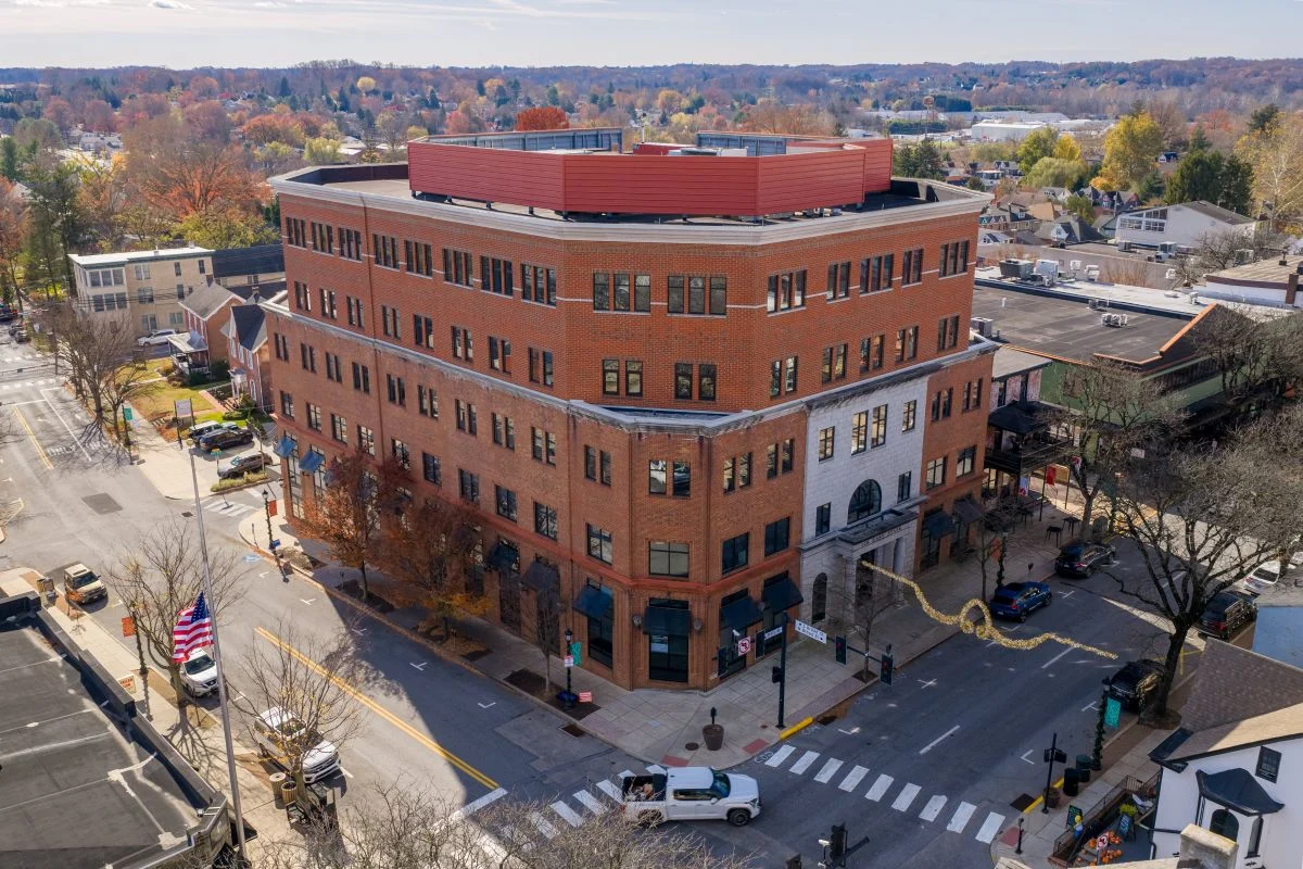 Aerial photograph of 128 East State Street, the building planned for 60 residences over street-level retail