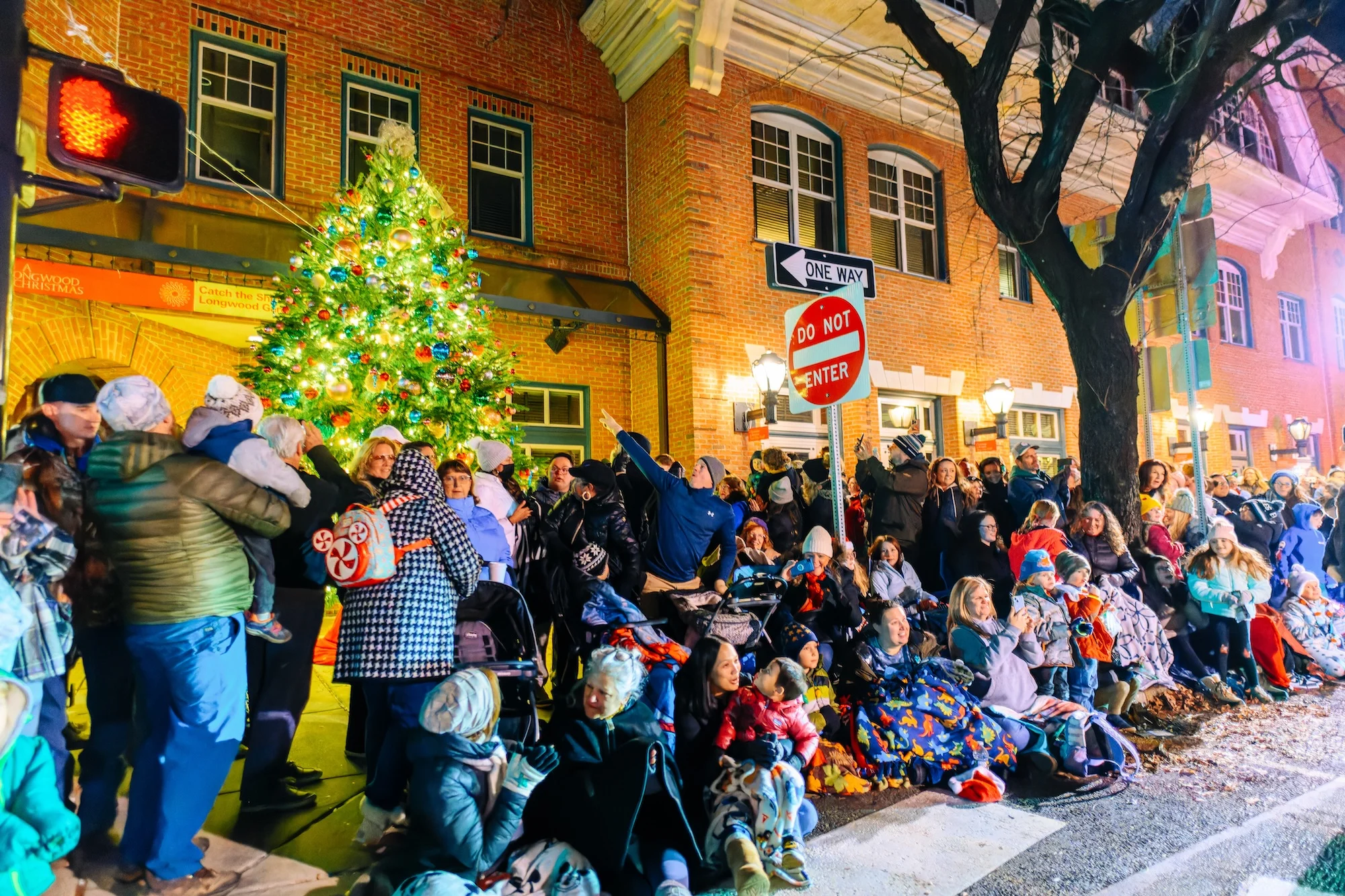 Holiday lights and activity along State Street