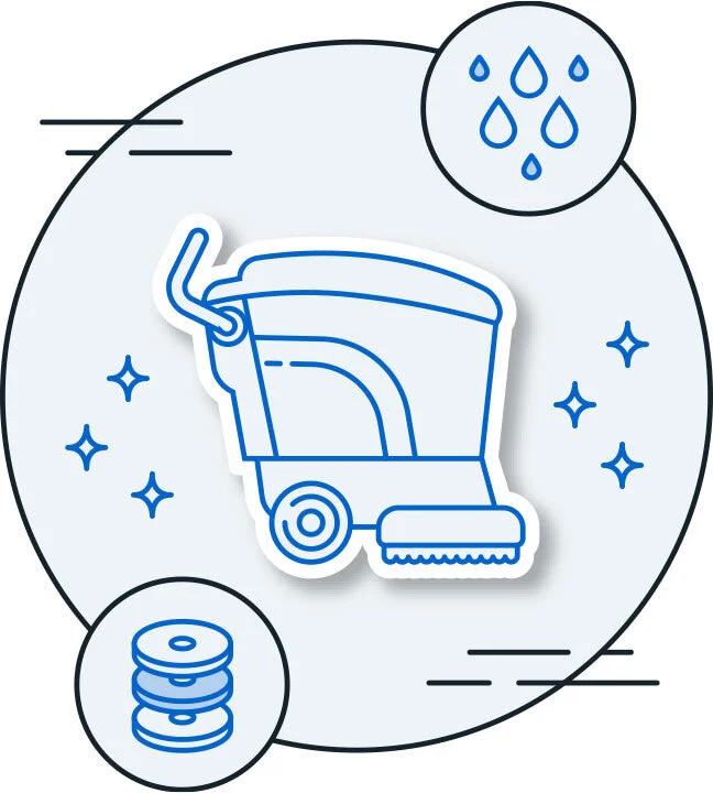 Illustration of a floor scrubber and clean floor
