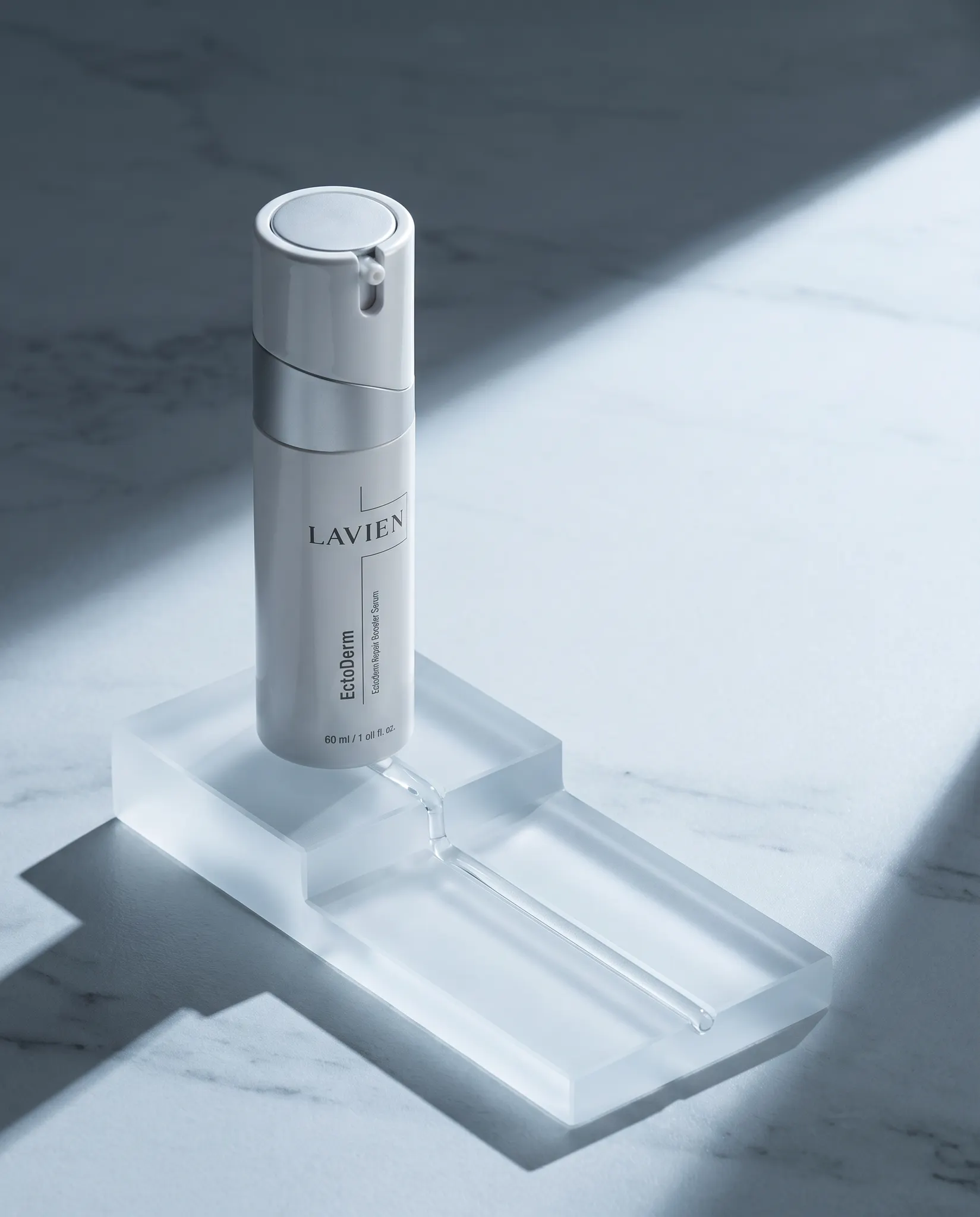 LAVIEN EctoDerm Repair Booster Serum on a cool white laboratory plinth