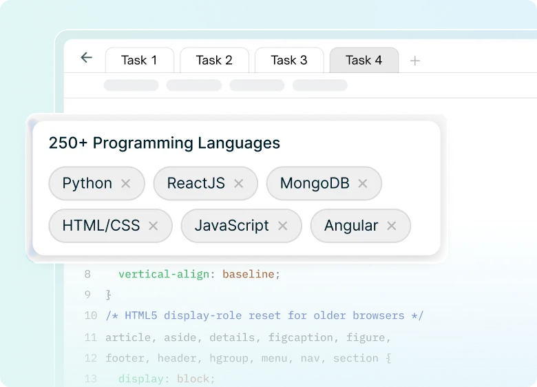 Glider AI coding simulation with programming language selections and browser IDE