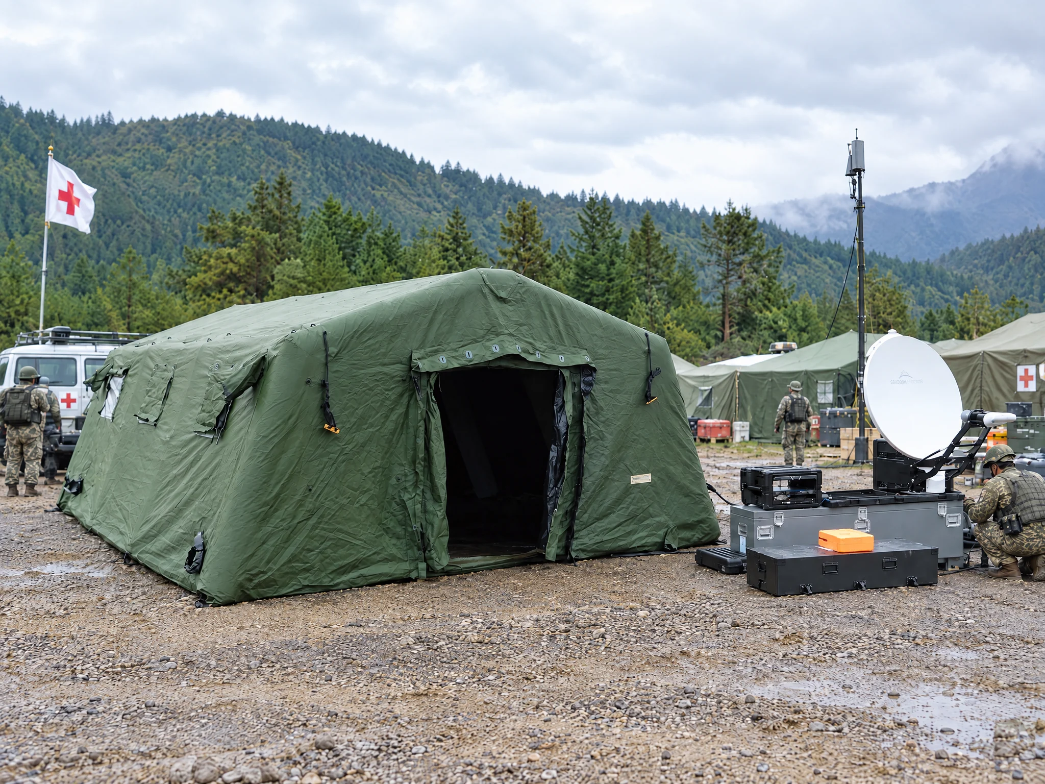 User-supplied image of a green inflatable shelter with an open entrance in an outdoor setting