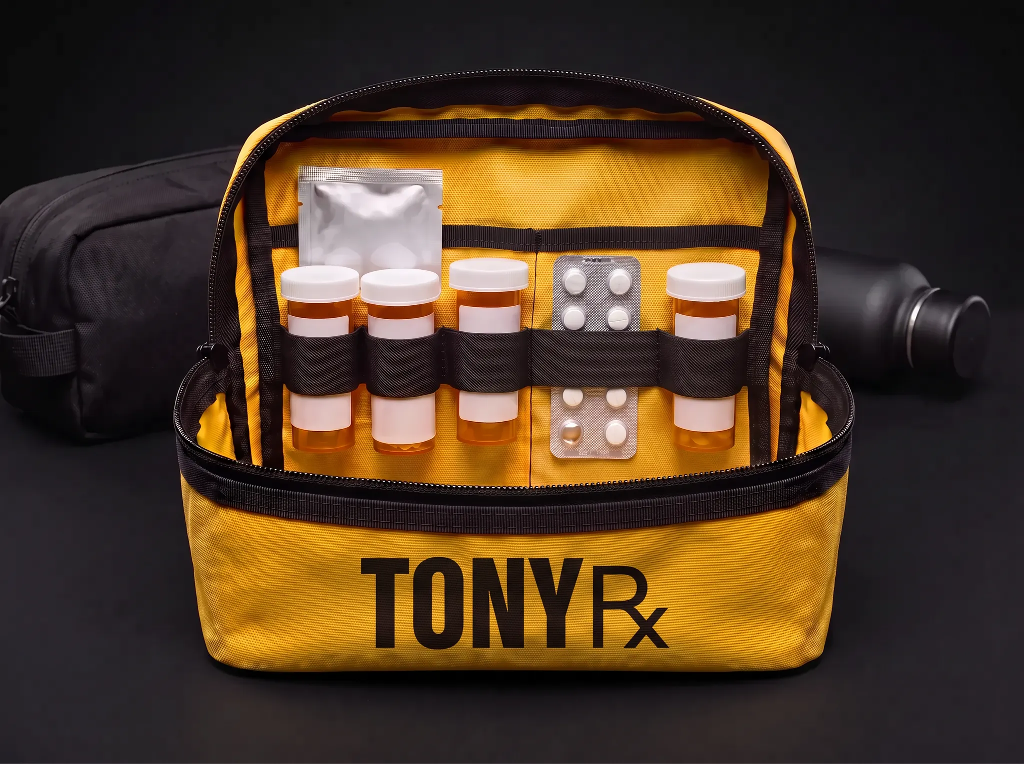 Tony UTI Kit in a compact yellow waterproof canvas medication pouch