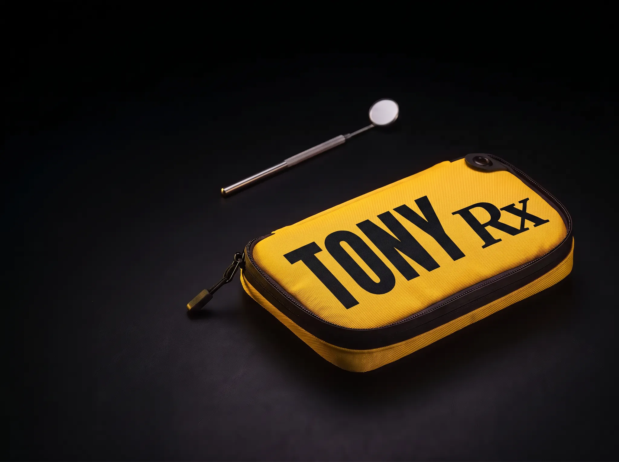 Tony Dental Kit in a compact yellow waterproof canvas medication pouch