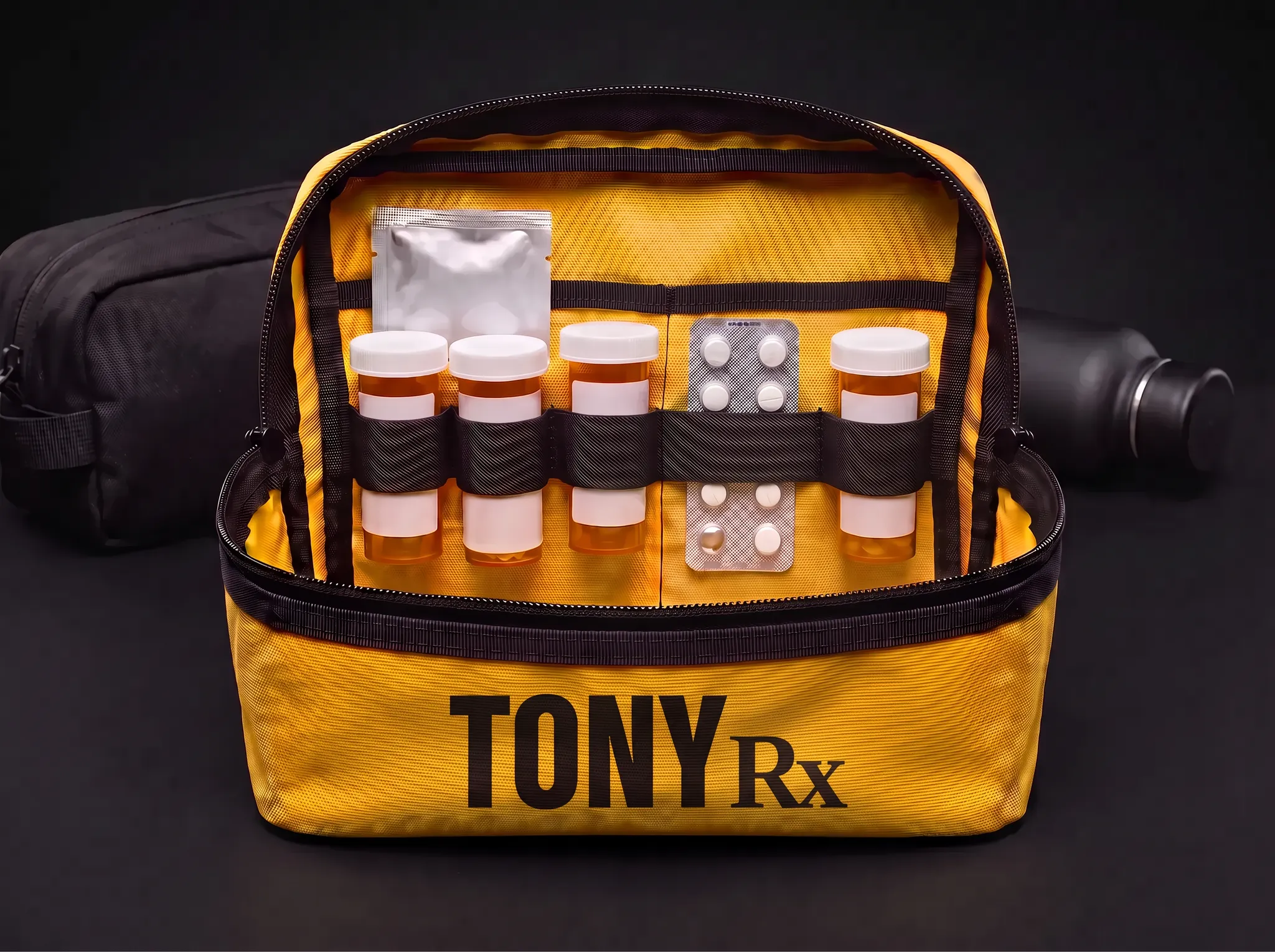 Tony UTI Kit in a compact yellow waterproof canvas medication pouch