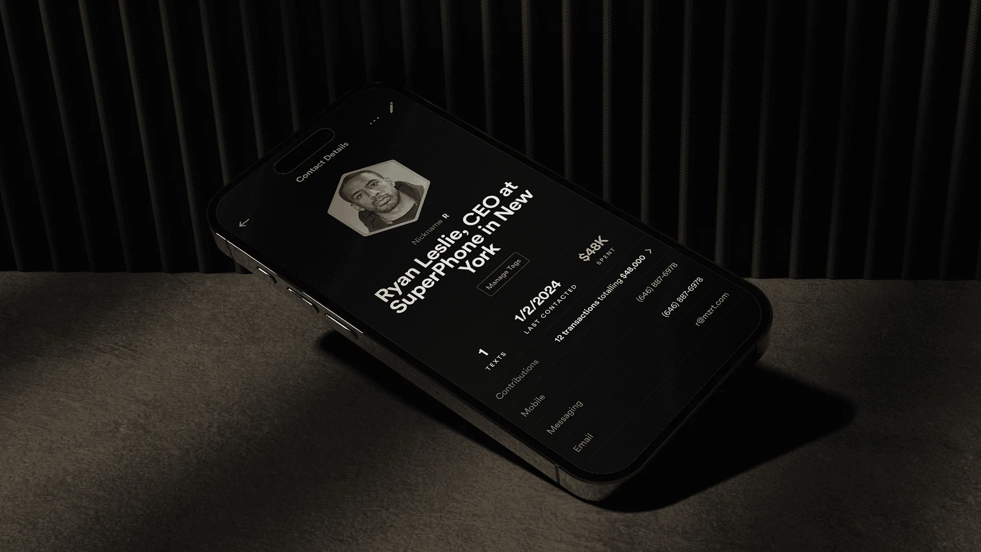 SuperPhone app design on a phone.