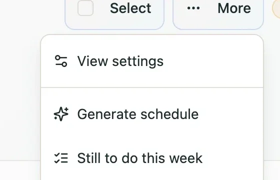 Teamspot More menu with Generate schedule selected as the automatic scheduling action