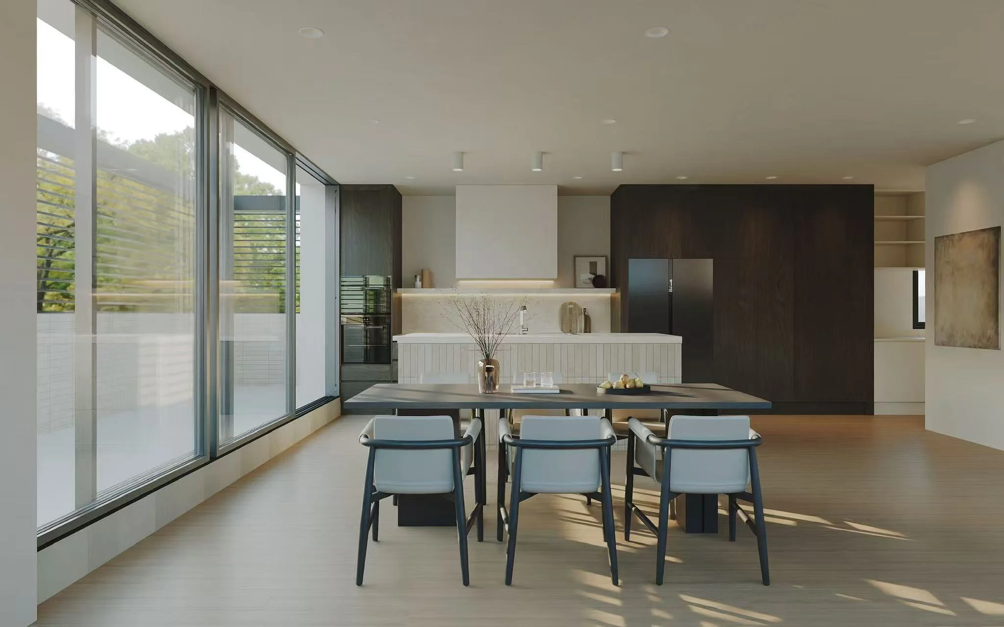 Sunlit open-plan kitchen and dining space