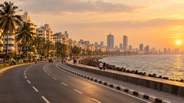 Illustrative Mumbai city travel scene by the seafront
