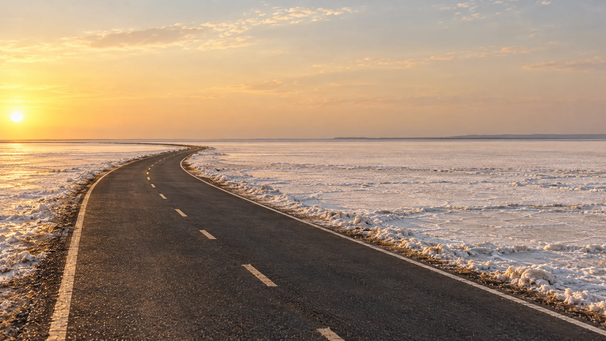 Illustrative road beside the Kutch salt landscape