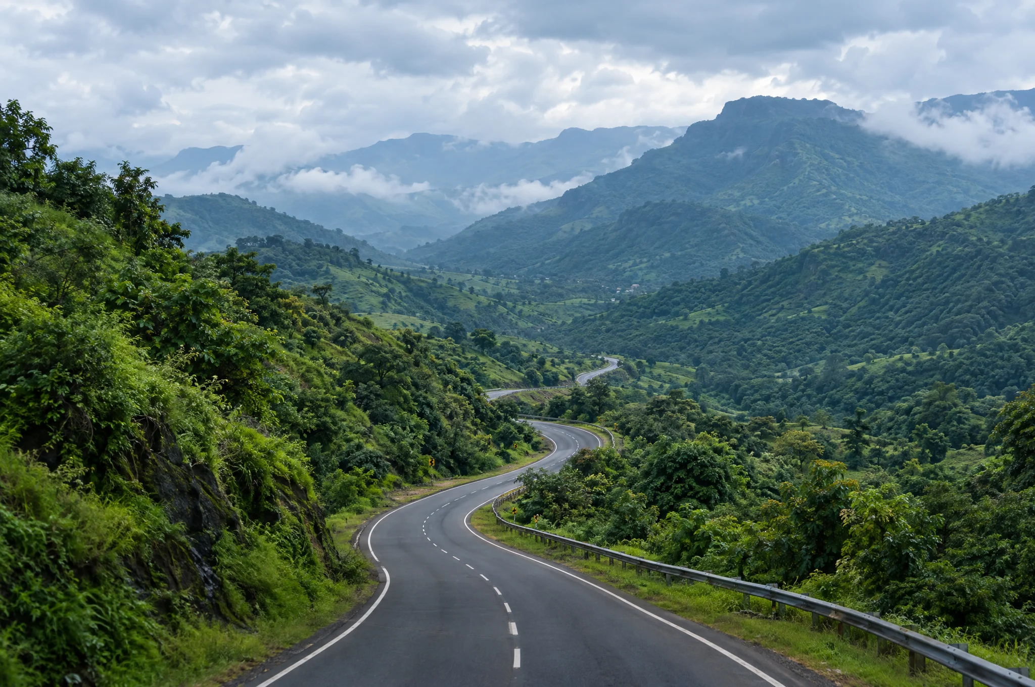 Illustrative road through the Western Ghats in Maharashtra