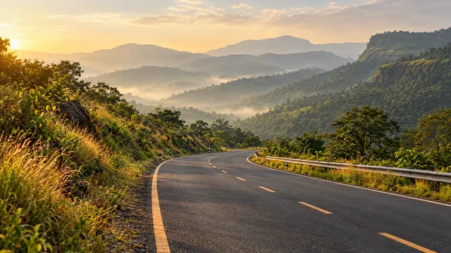 Illustrative outstation journey through green hills