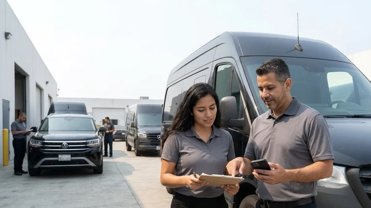 8Fleet operations team coordinating vehicles at a fleet depot