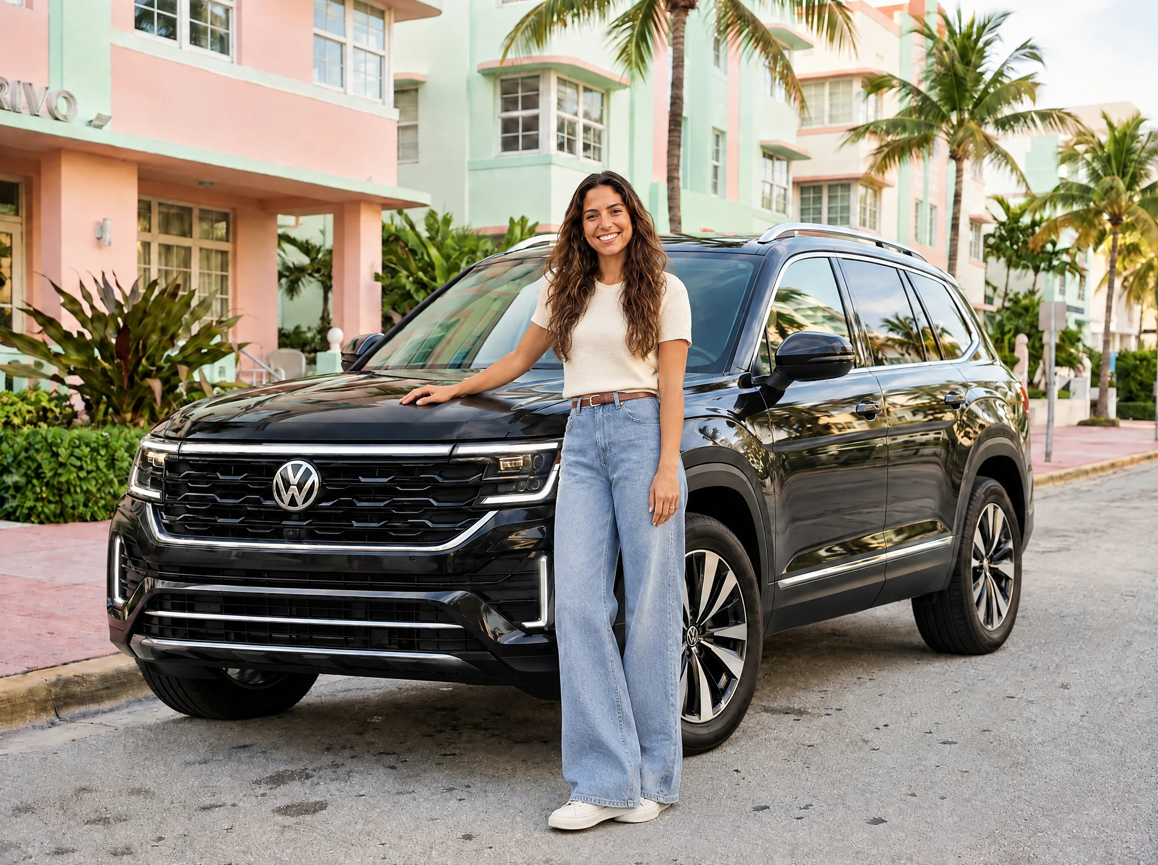 8Fleet driver beside a black Volkswagen Atlas in Miami