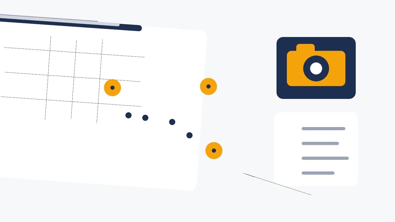 Technical guide to a car accident police report showing a collision diagram, evidence markers, photographs, and a verification checklist