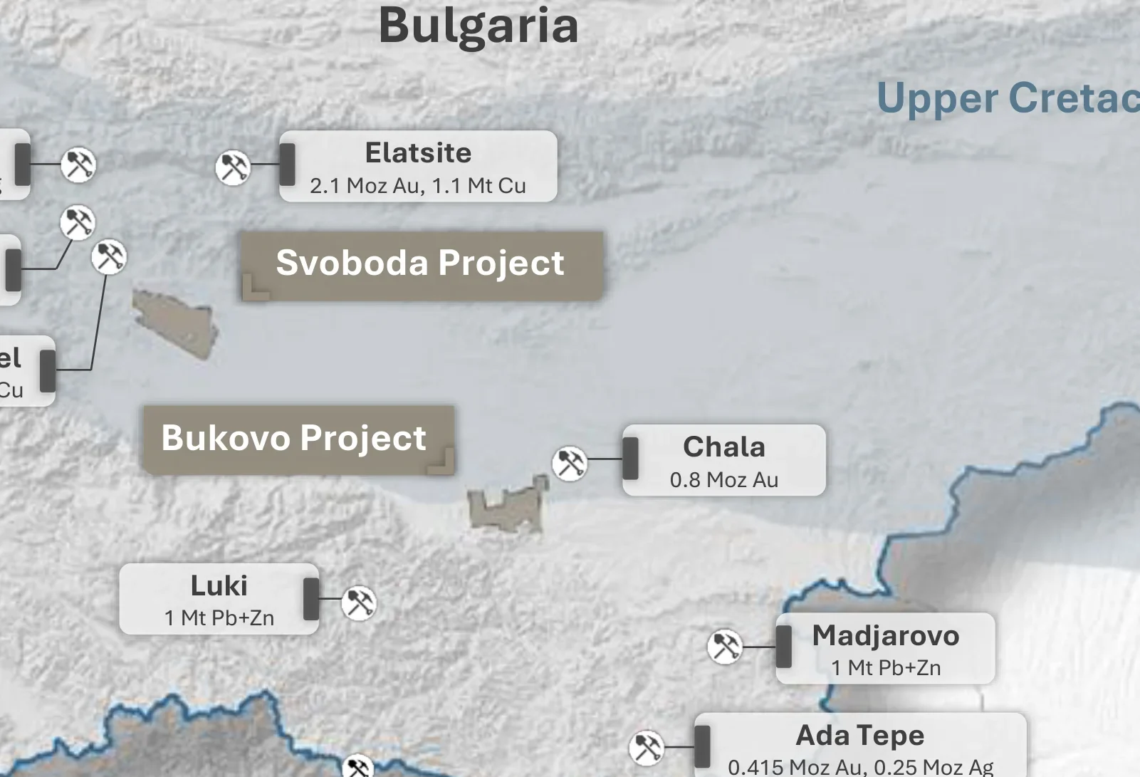 Regional map showing the Chala mine in Bulgaria near the Svoboda and Bukovo projects