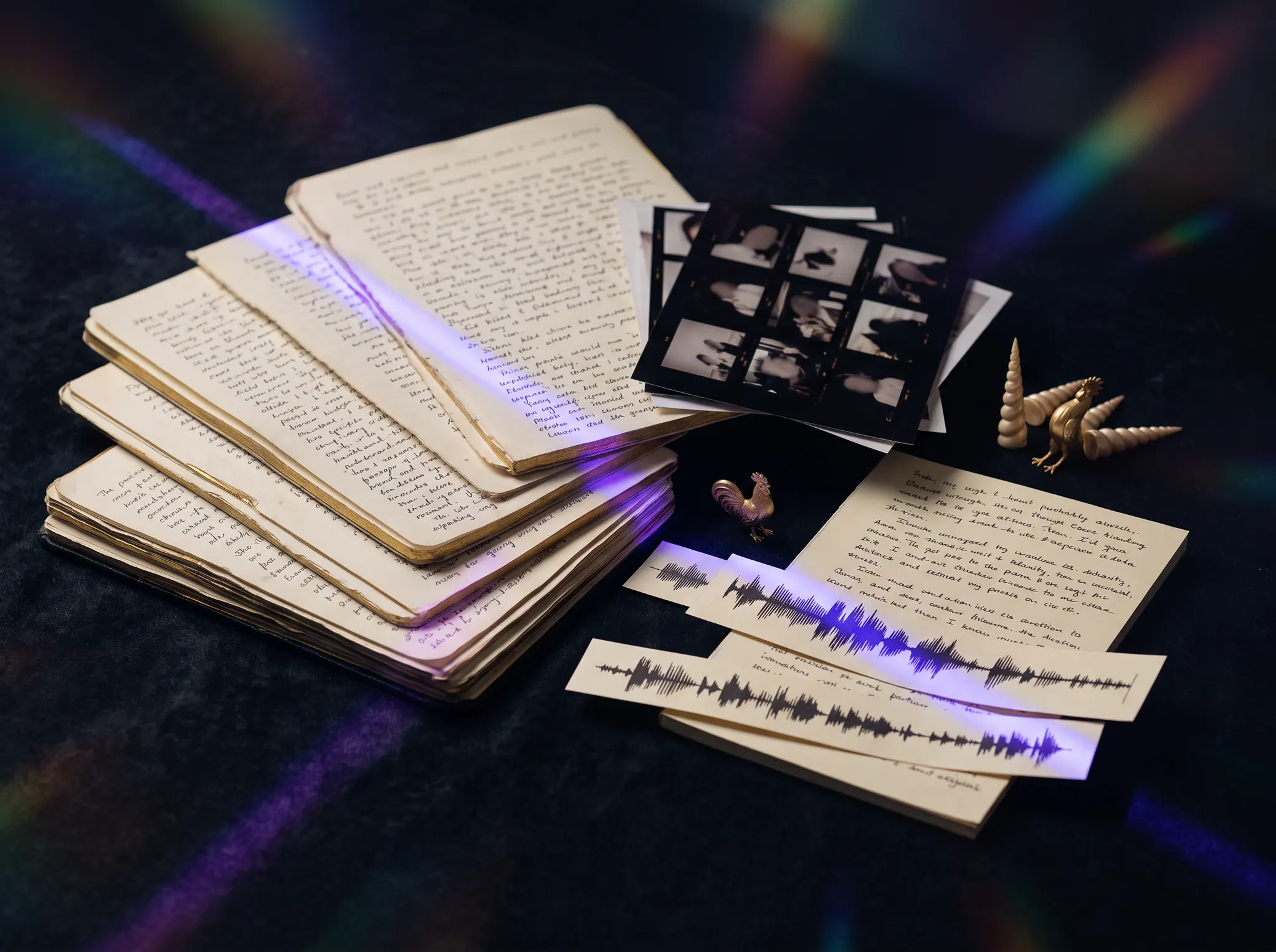 Journals, film frames, and audio fragments representing the SENstory archive