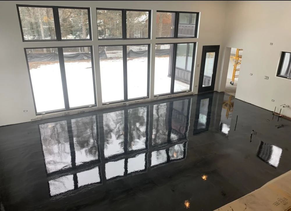 Glossy coated floor in a bright customer-facing interior