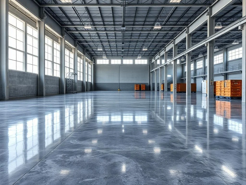 Polished concrete floor in a large warehouse