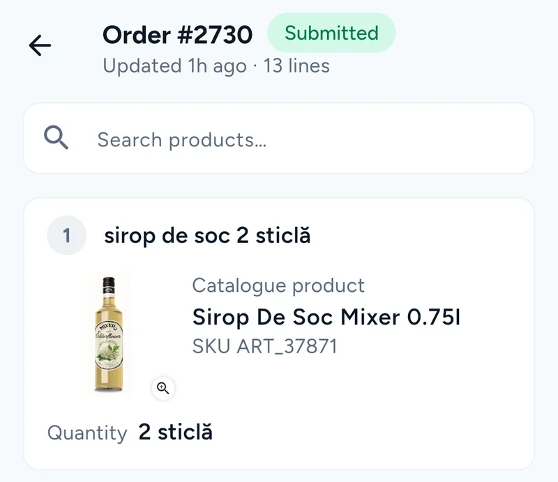 Katalogprodukte, SKUs und Mengen der Bestellung #2730.