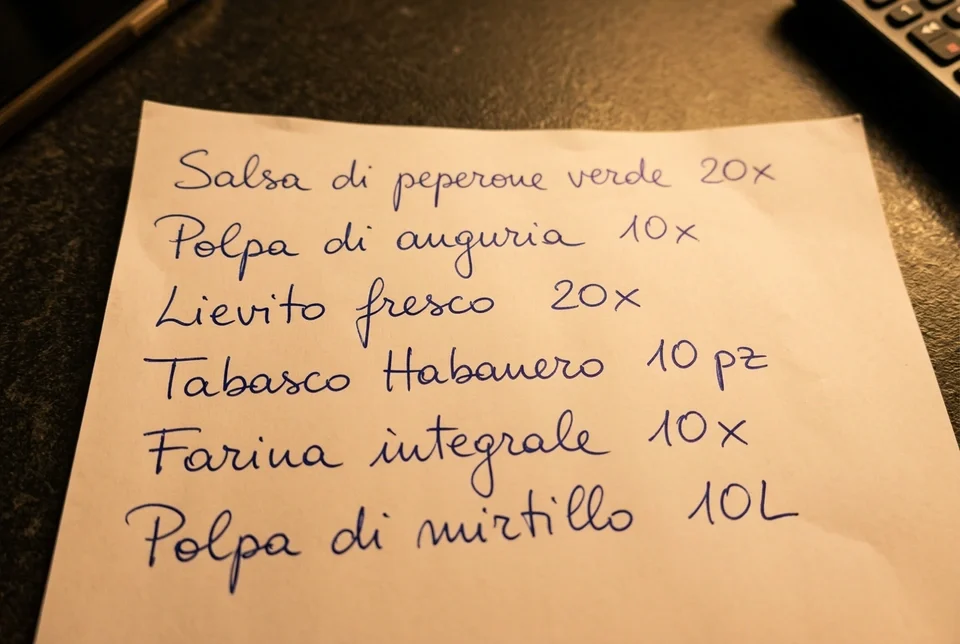 Ordine di ristorante scritto a mano inviato via WhatsApp