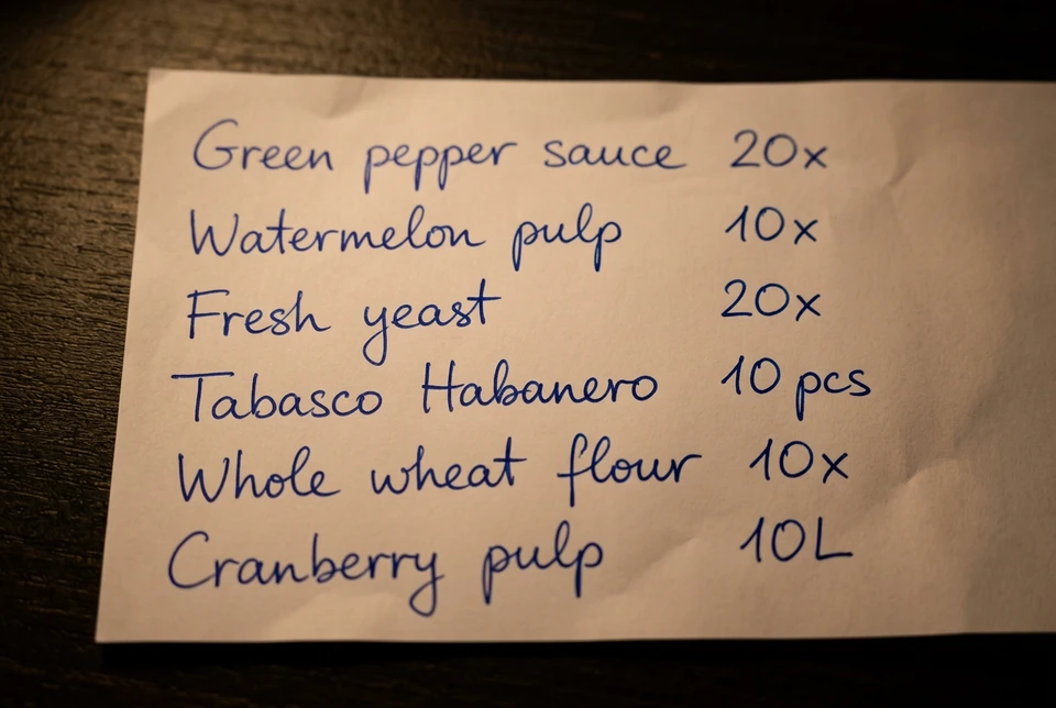 Handwritten restaurant order sent over WhatsApp
