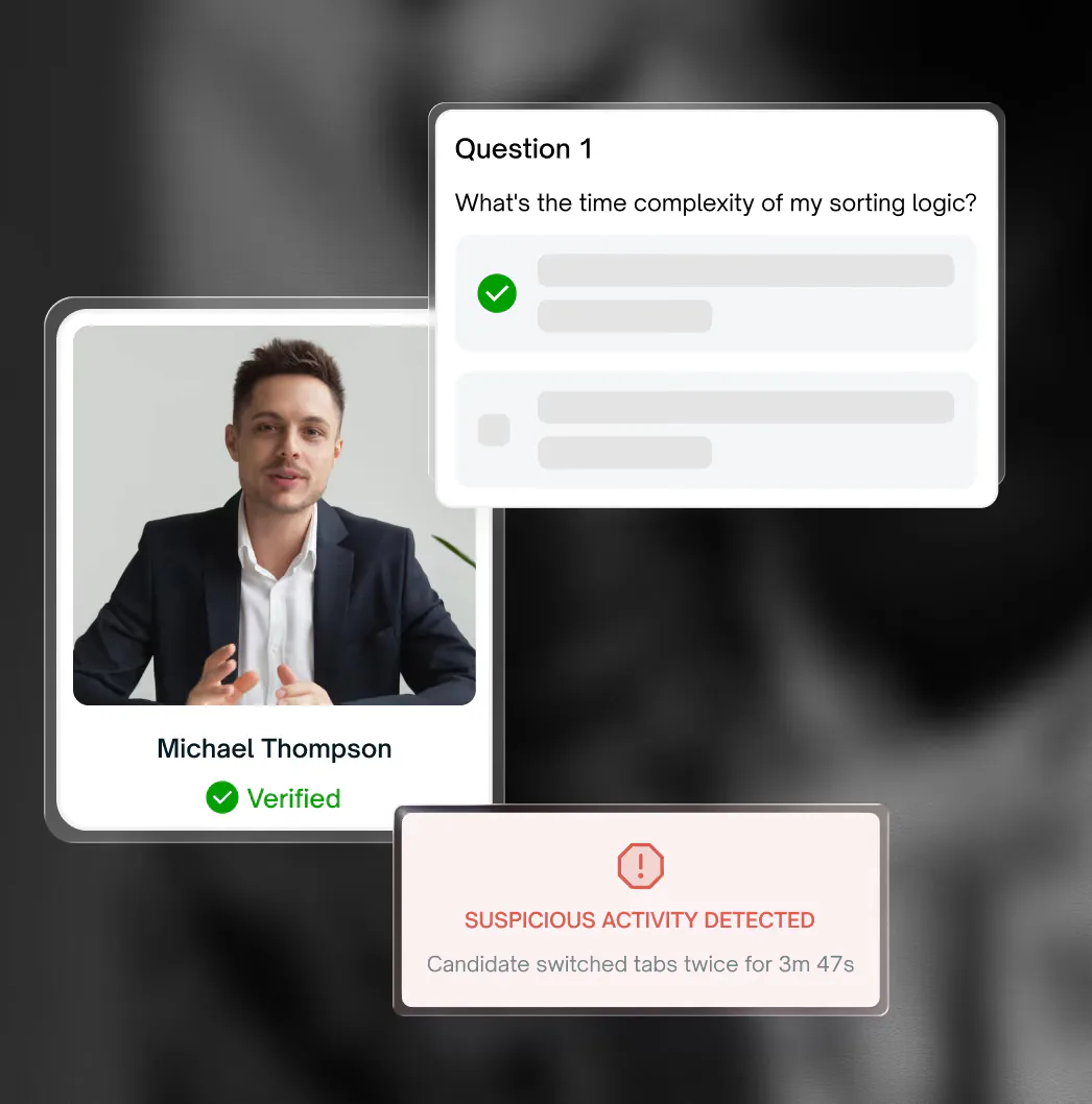 User interface showing candidate Timothy Jones, Principal Engineer applying for Software Engineer in San Francisco, with progress on must-have and nice-to-have skills categories.