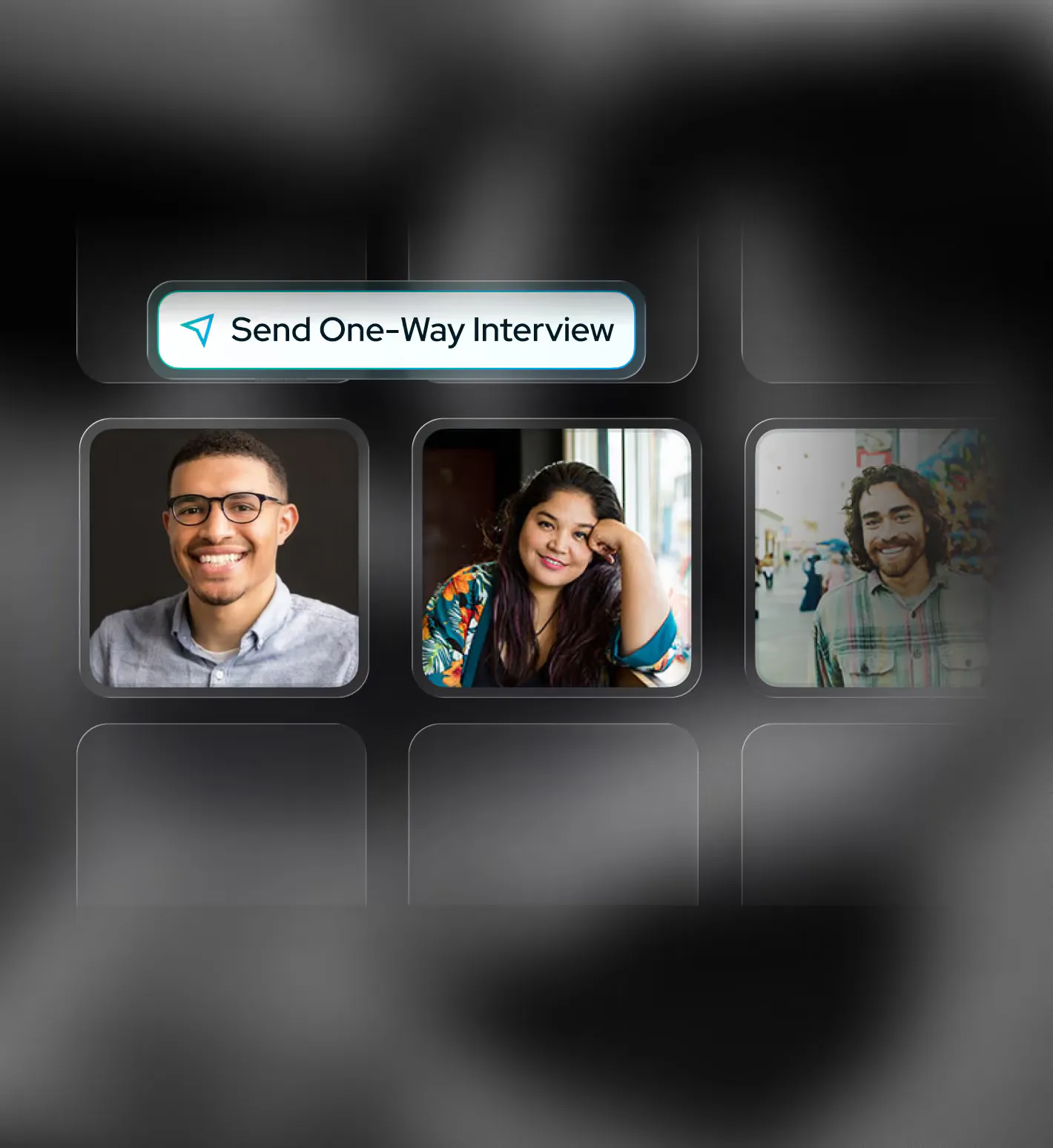 Job candidate sourcing platform interface showing profiles of three senior software engineer candidates with details on experience, education, and resume attachments.