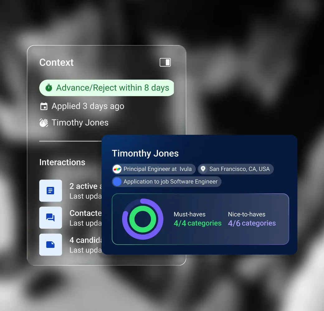 Findem candidate context and match signals layered over a talent profile.