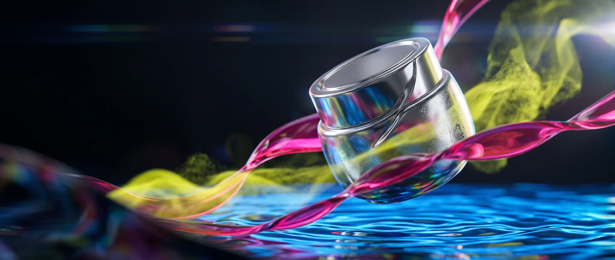 Chrome product suspended in a liquid campaign world
