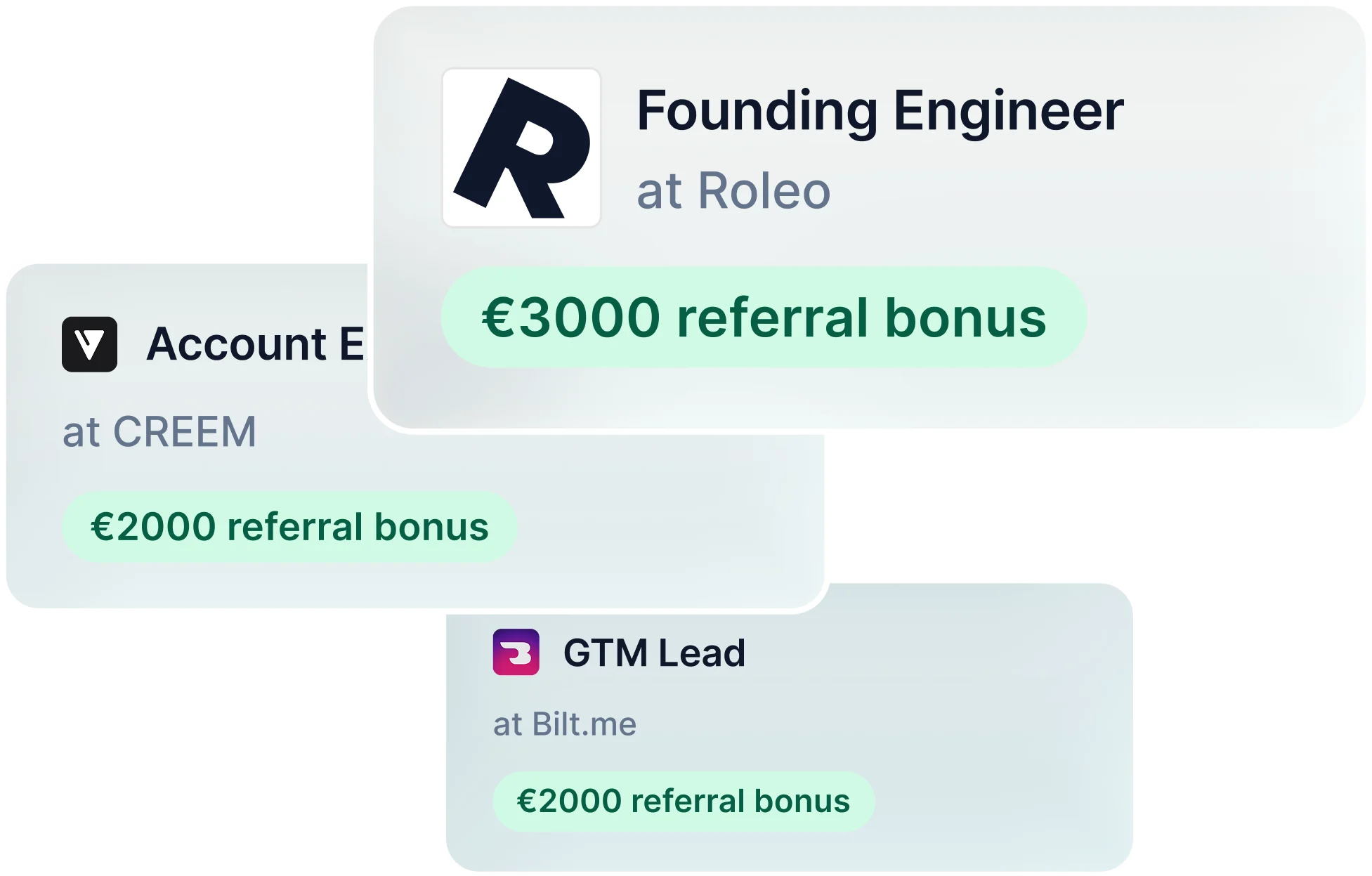 Roleo referral opportunities for a Founding Engineer, Account Executive, and GTM Lead