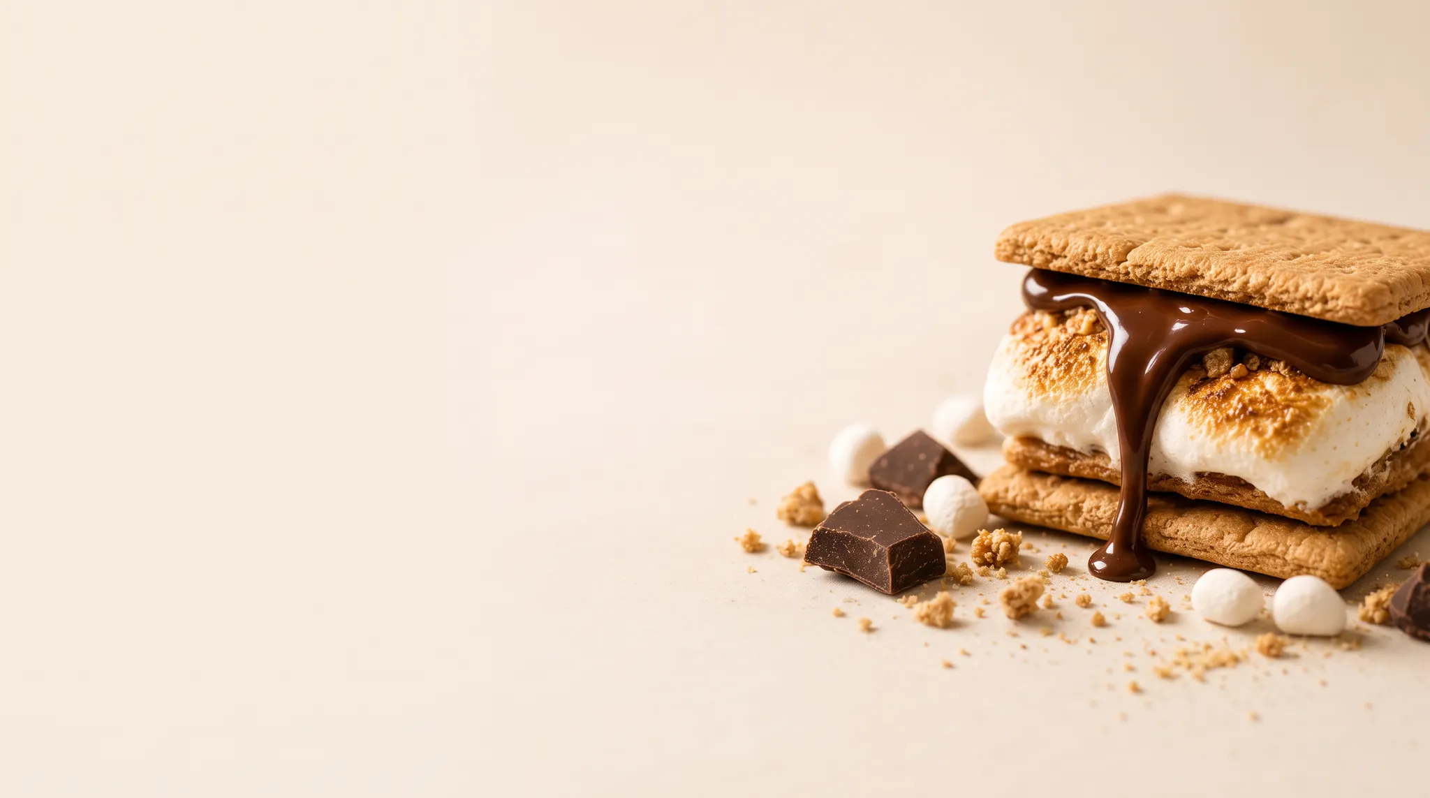 Gourmet s’more with toasted marshmallow and melting chocolate