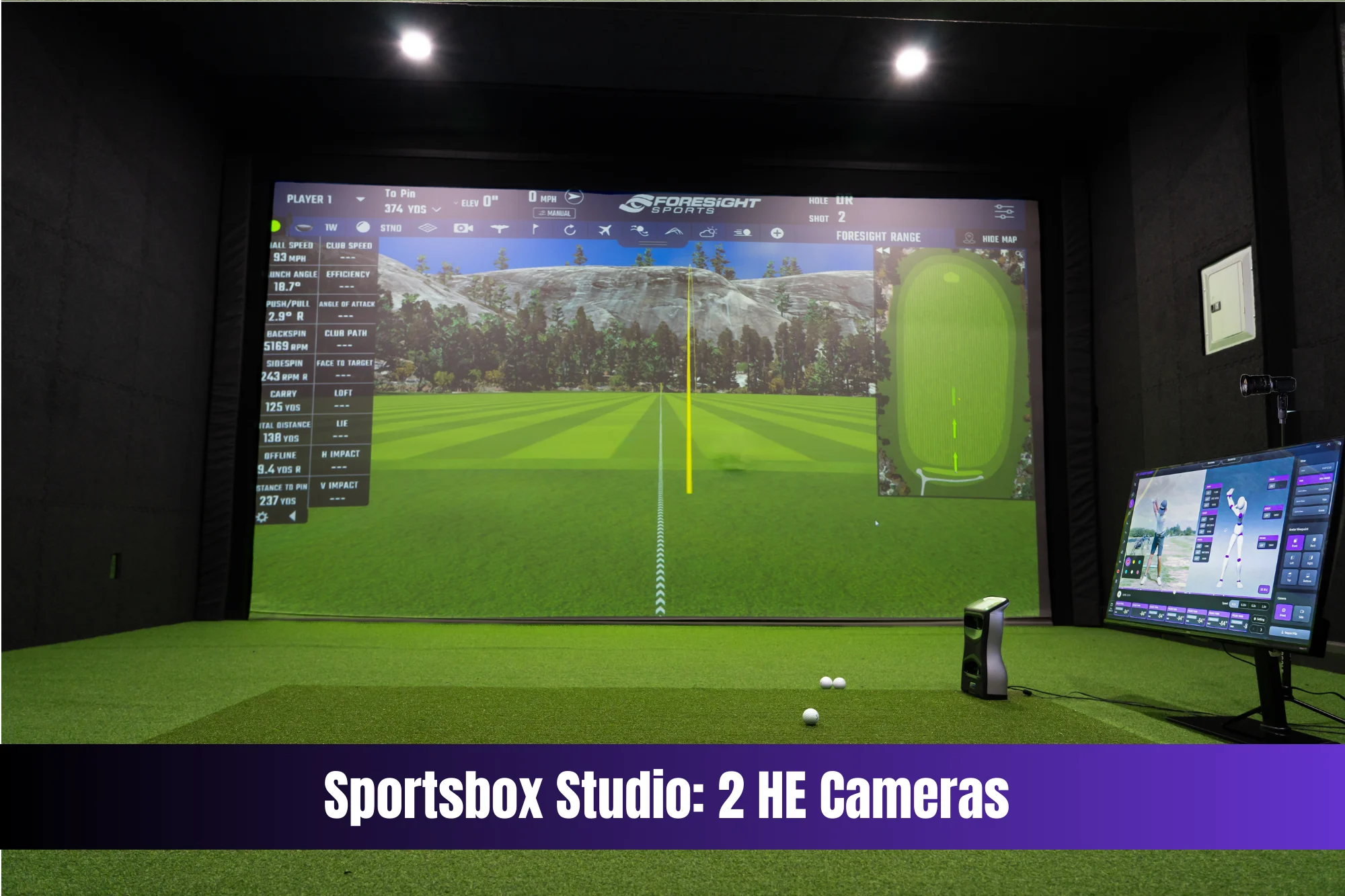 Sportsbox Studio installed in a two-camera indoor golf bay