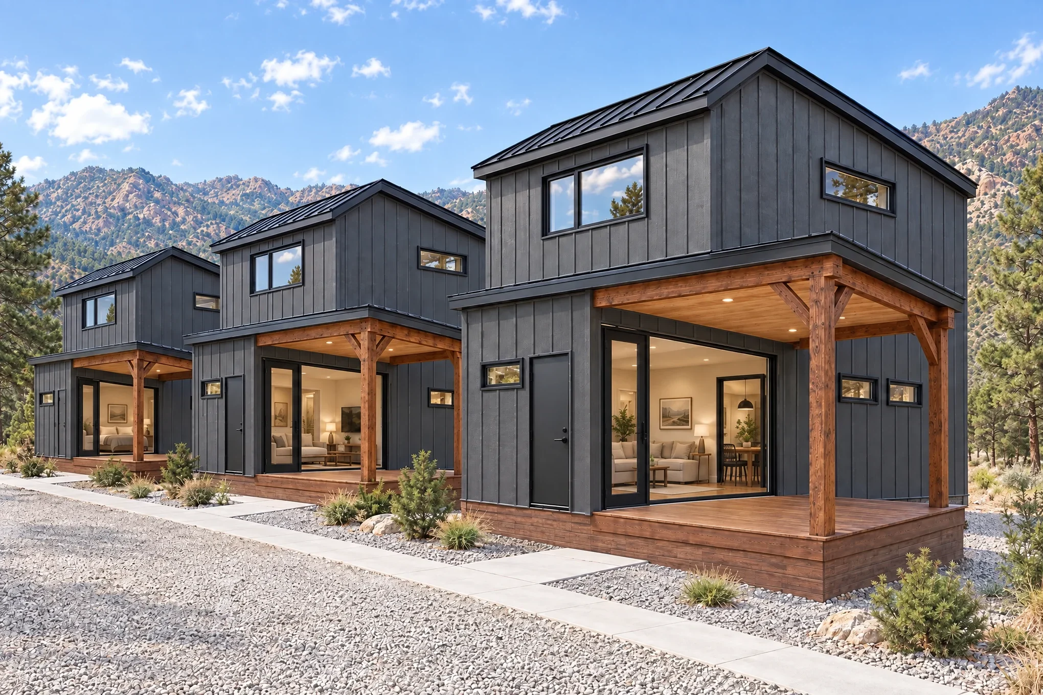 Concept rendering of three finished two-story workforce homes in Colorado