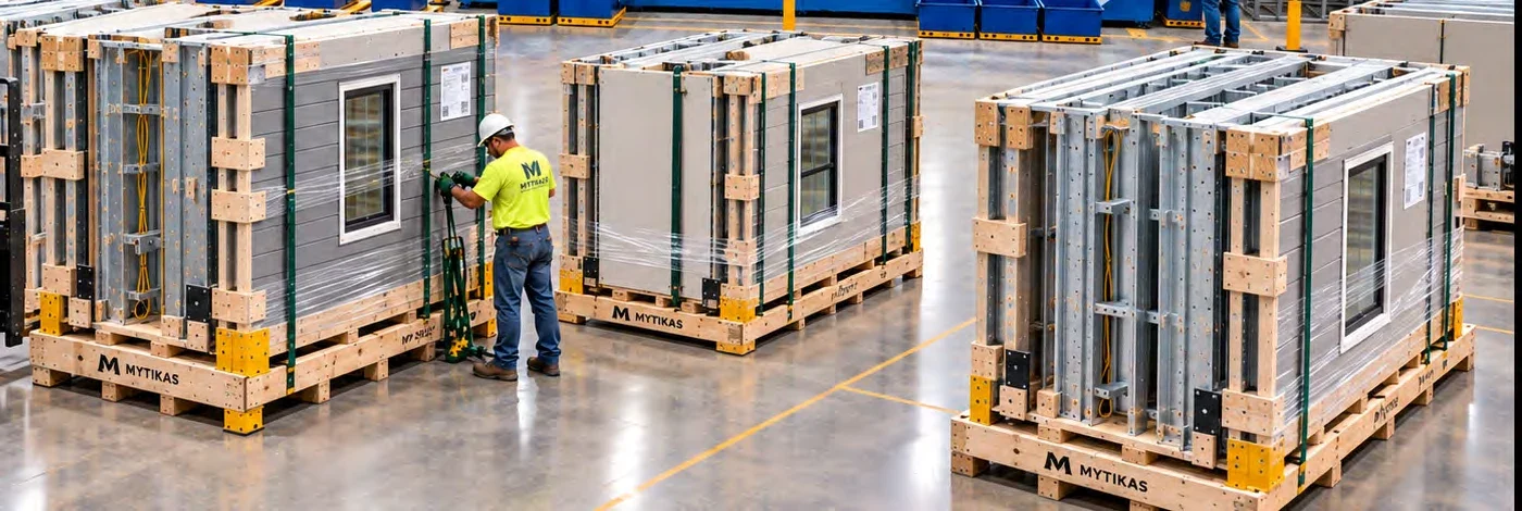Crated steel panels ready to ship