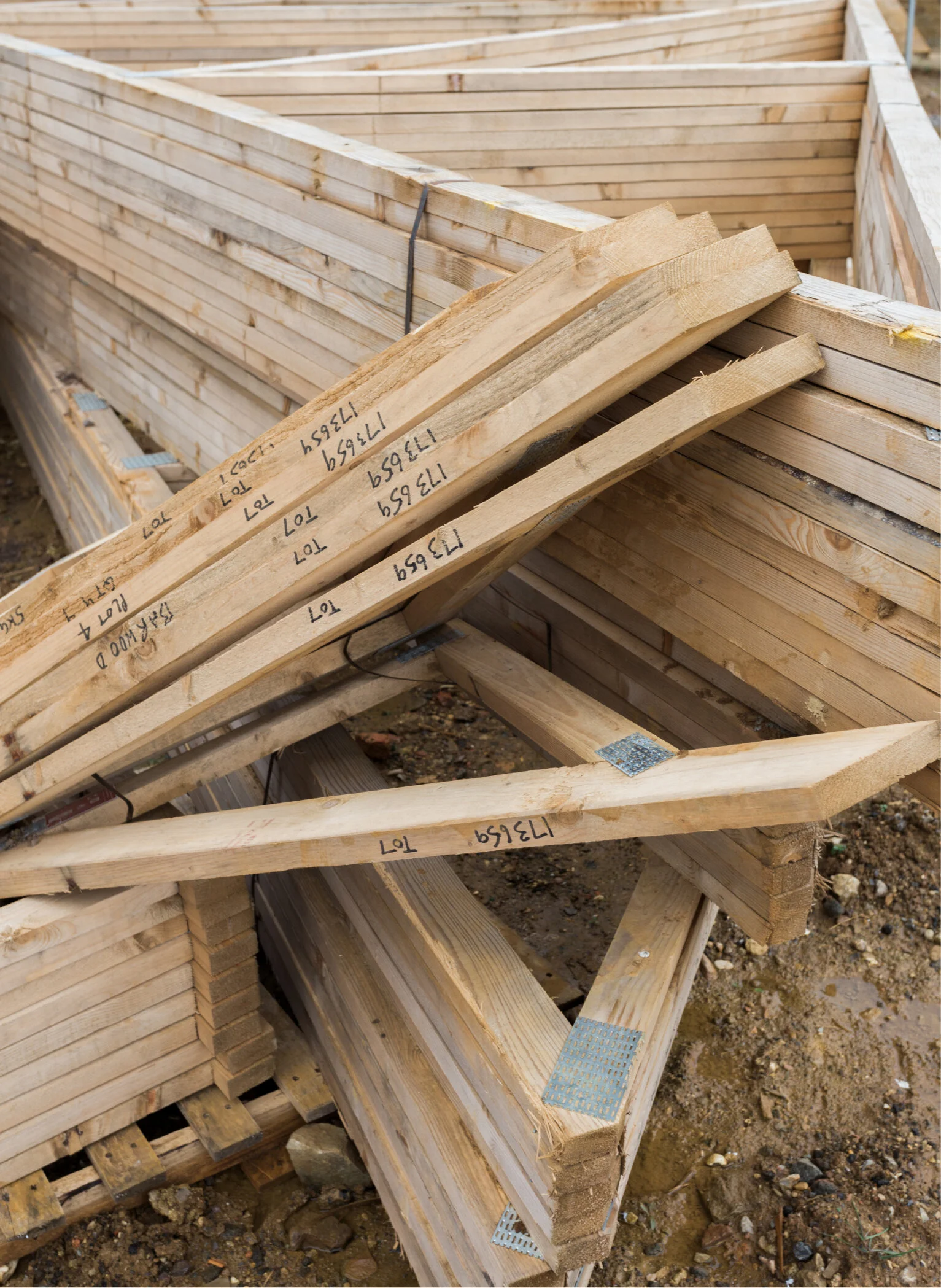 Discarded wood framing and lumber