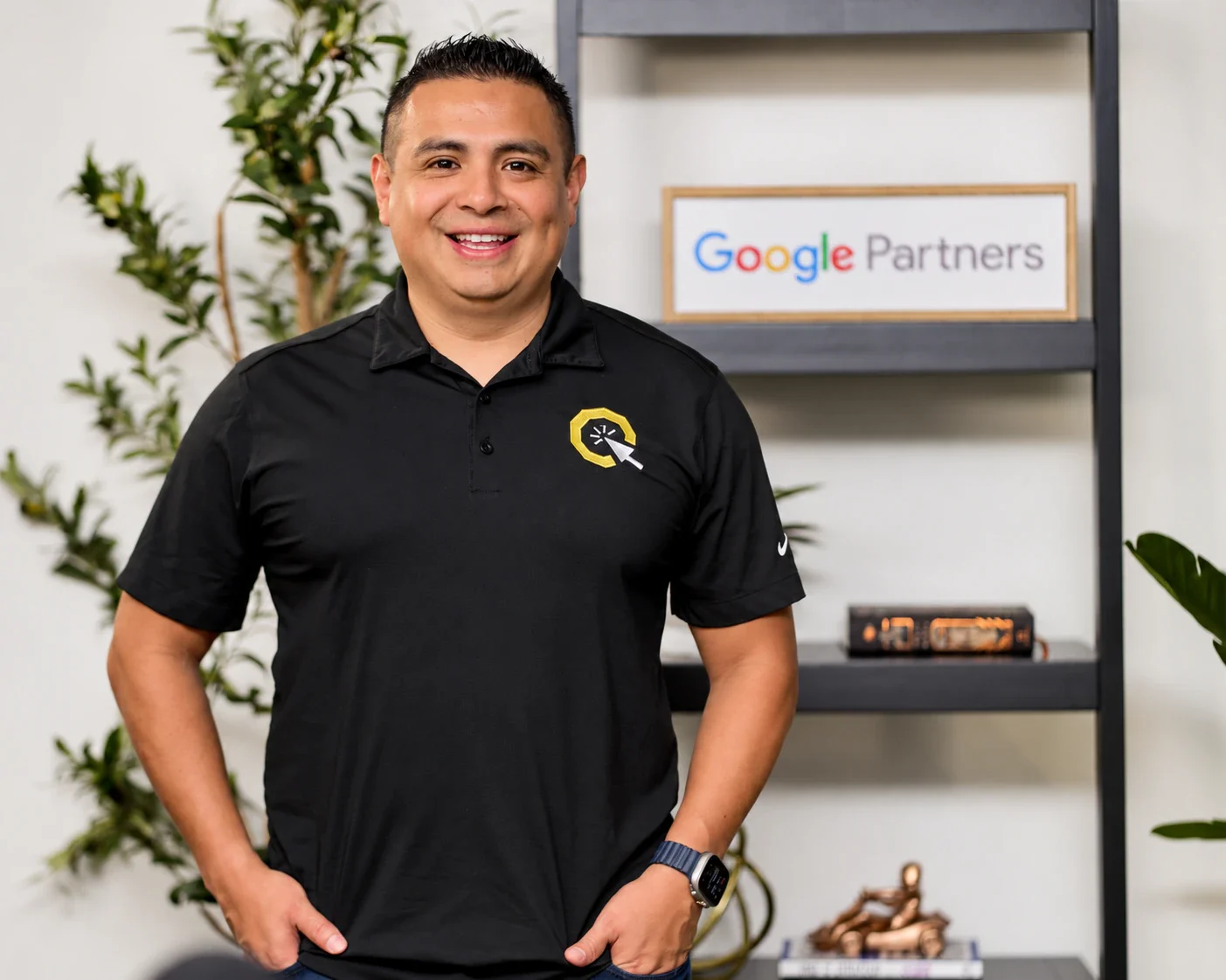 Danny Barrera in front of the Contractor Click Google Partners sign