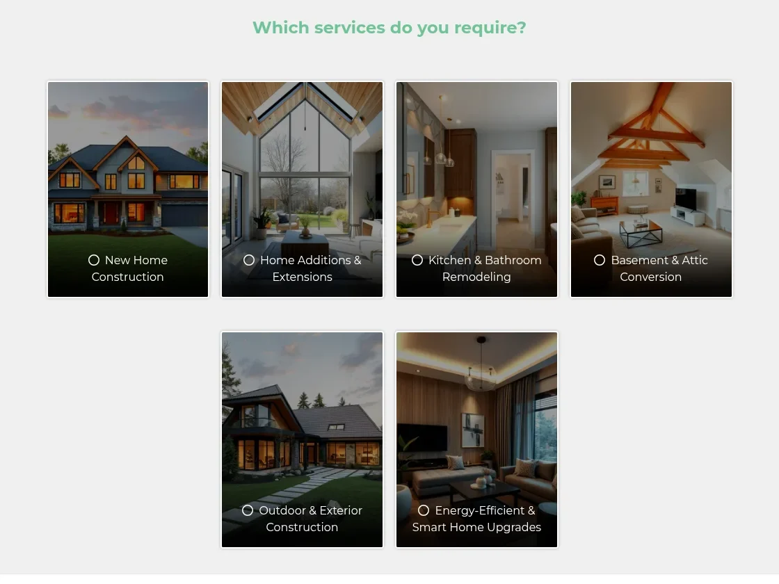 Contractor Price Guide estimator asking a homeowner which remodeling services they need