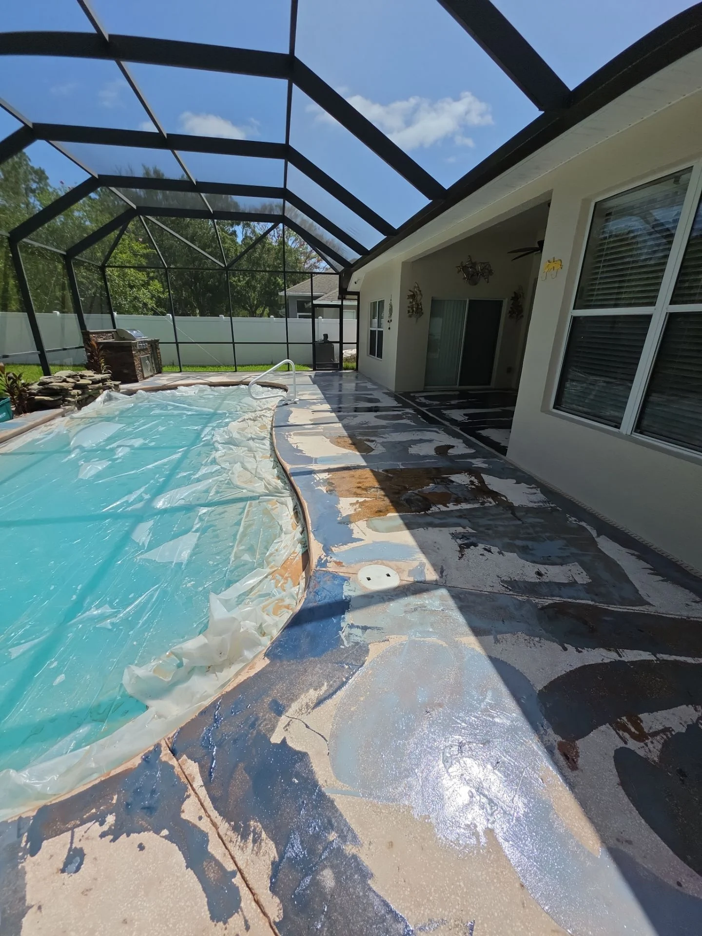 Peeling pool deck coating before removal